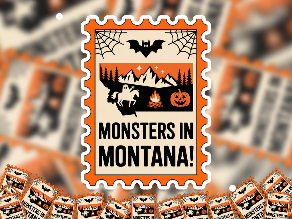 Montana Stamp Halloween Sticker, Spooky USA Kiss-Cut Vinyl, Waterproof Decal, United States Travel