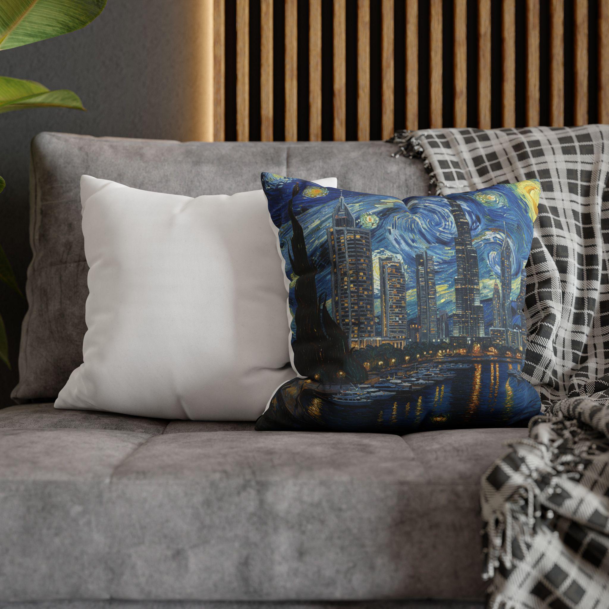 Dubai UAE Pillowcase Starry Night, Van Gogh Throw Pillow Canvas Home Decor Gift