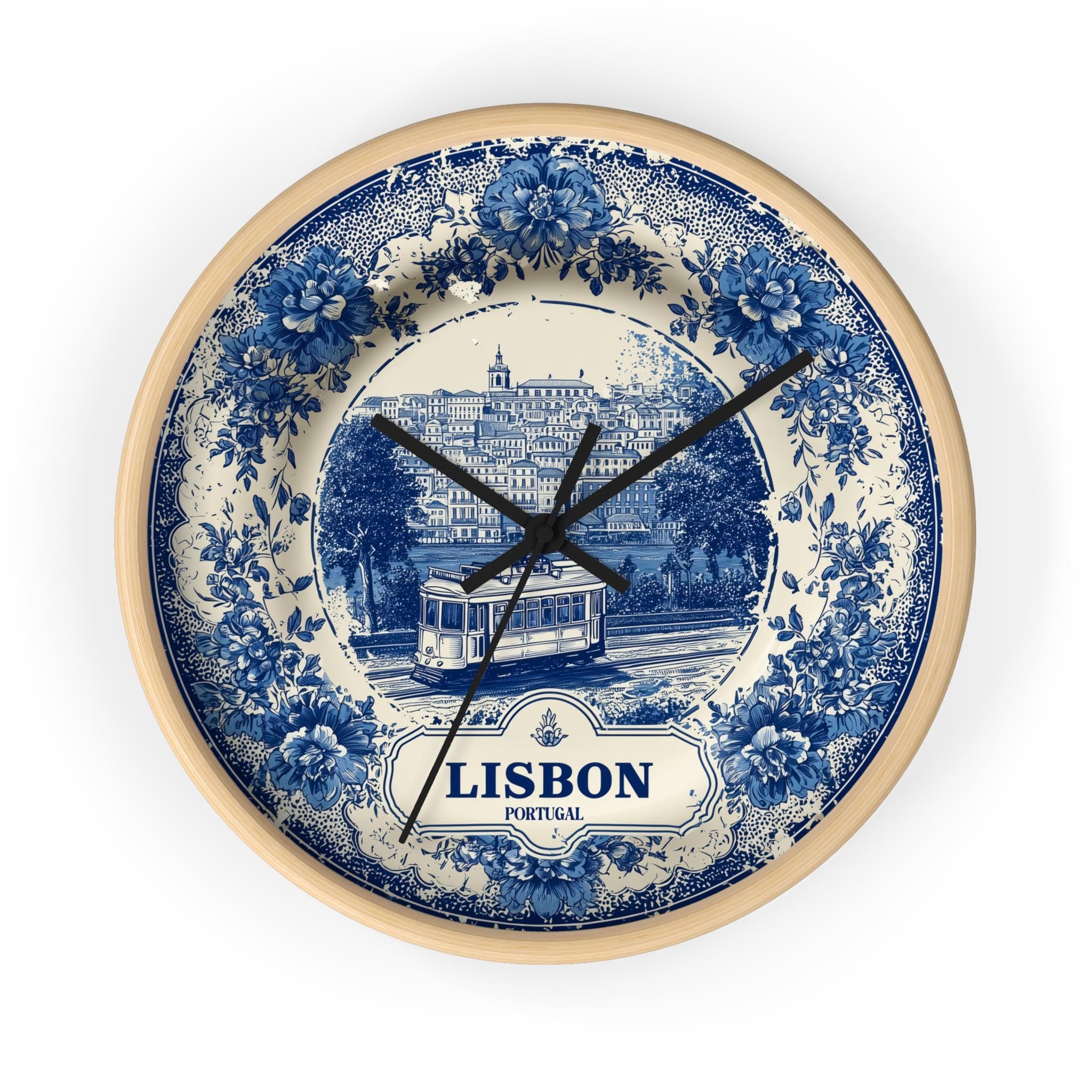 Lisbon Portugal Wall Clock, Delf style Home Decor, Vintage City Travel Keepsake Art