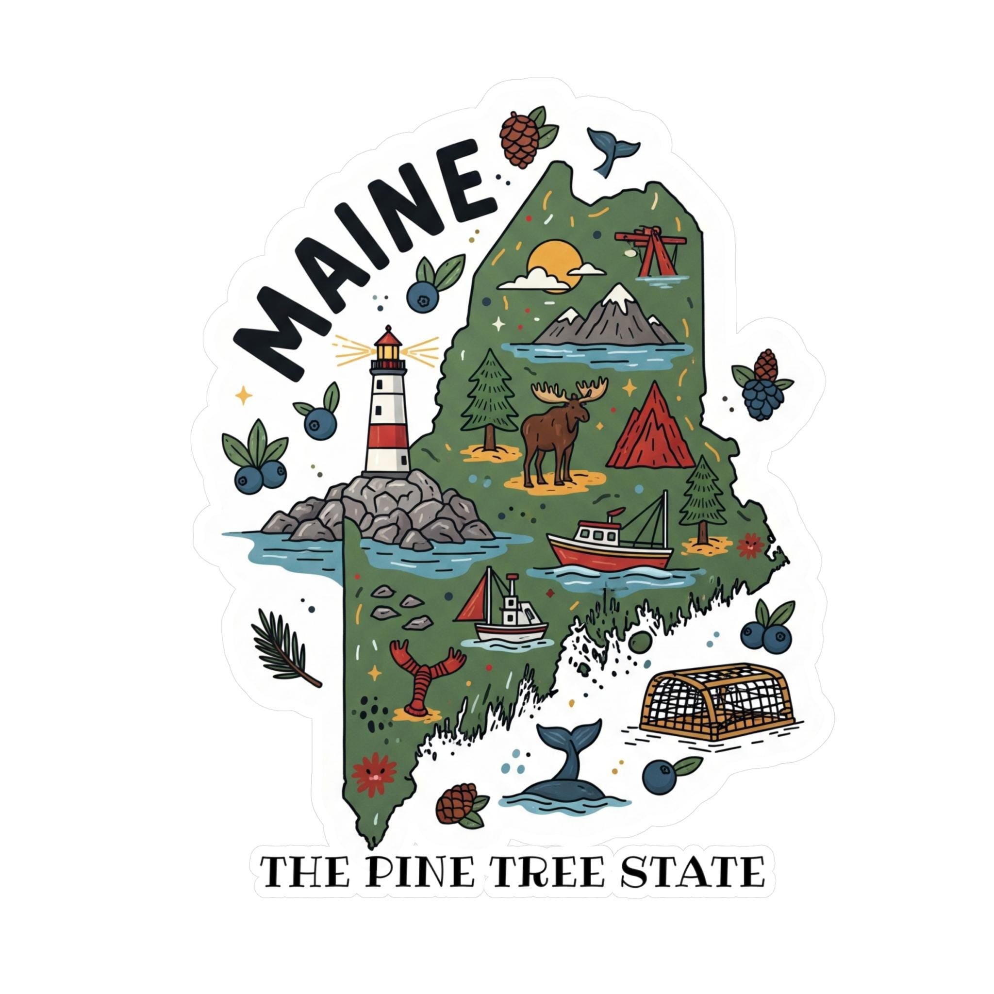 Maine State Sticker, USA Kiss-Cut Vinyl, Landmark Waterproof Decal, United States Travel Collection