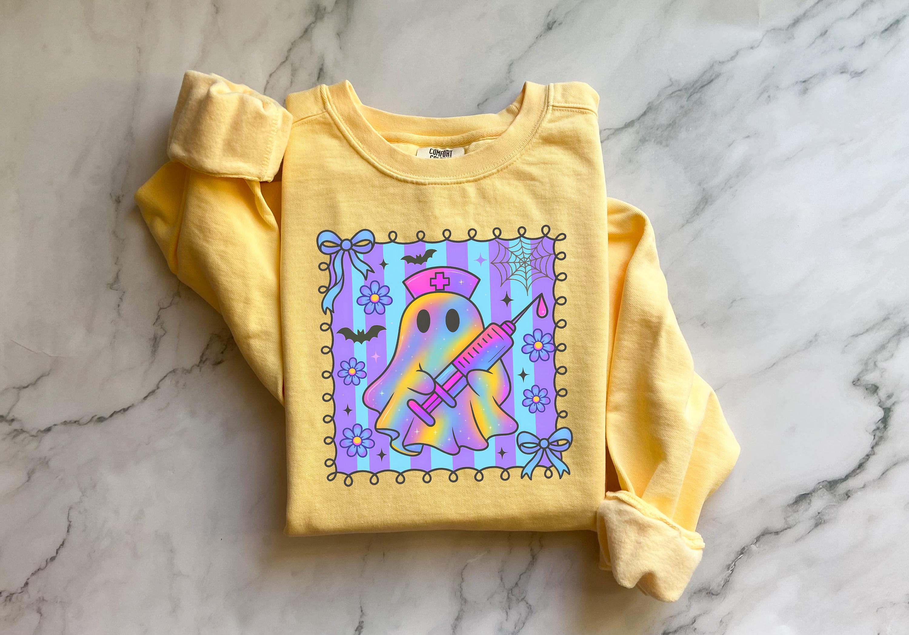 Cute Ghost Nurse Halloween Sweatshirt, Spooky RN Fall Top Cozy Autumn Pullover, Cute Retro Gift for Nurse