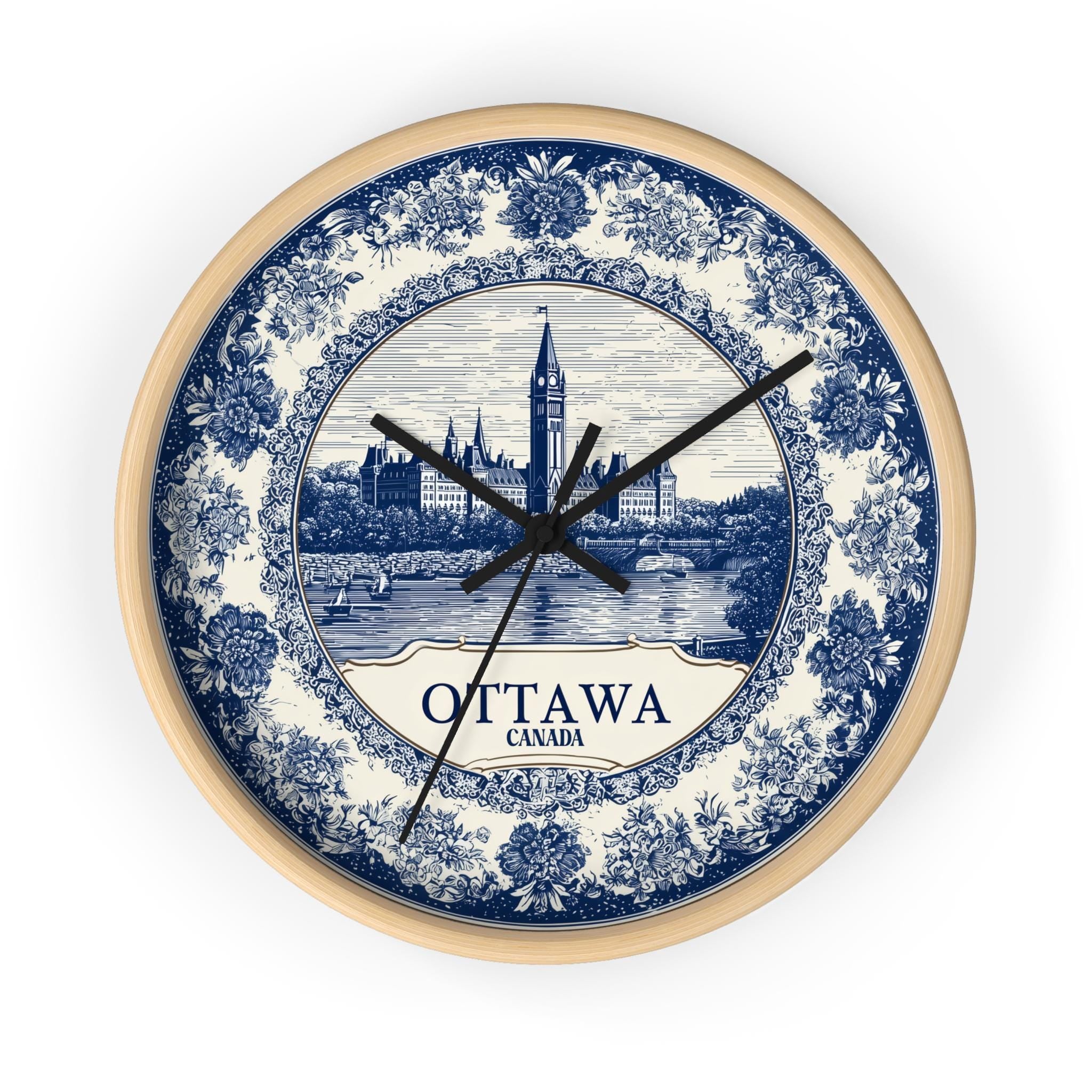 Ottawa Canada Wall Clock, Delf style Home Decor, Vintage City Travel Keepsake Art