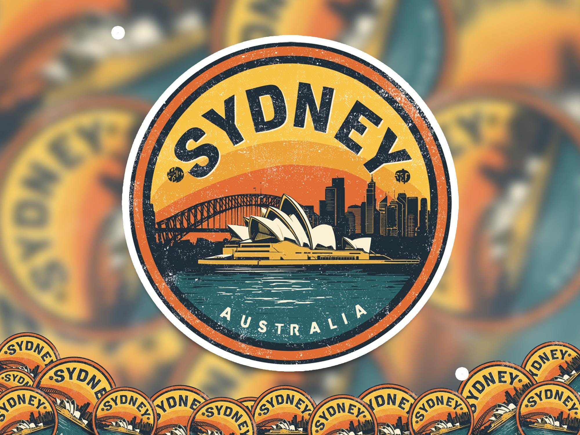 Sydney Vintage Kiss-Cut Vinyl, Waterproof Decal, Retro Travel Lover Collection