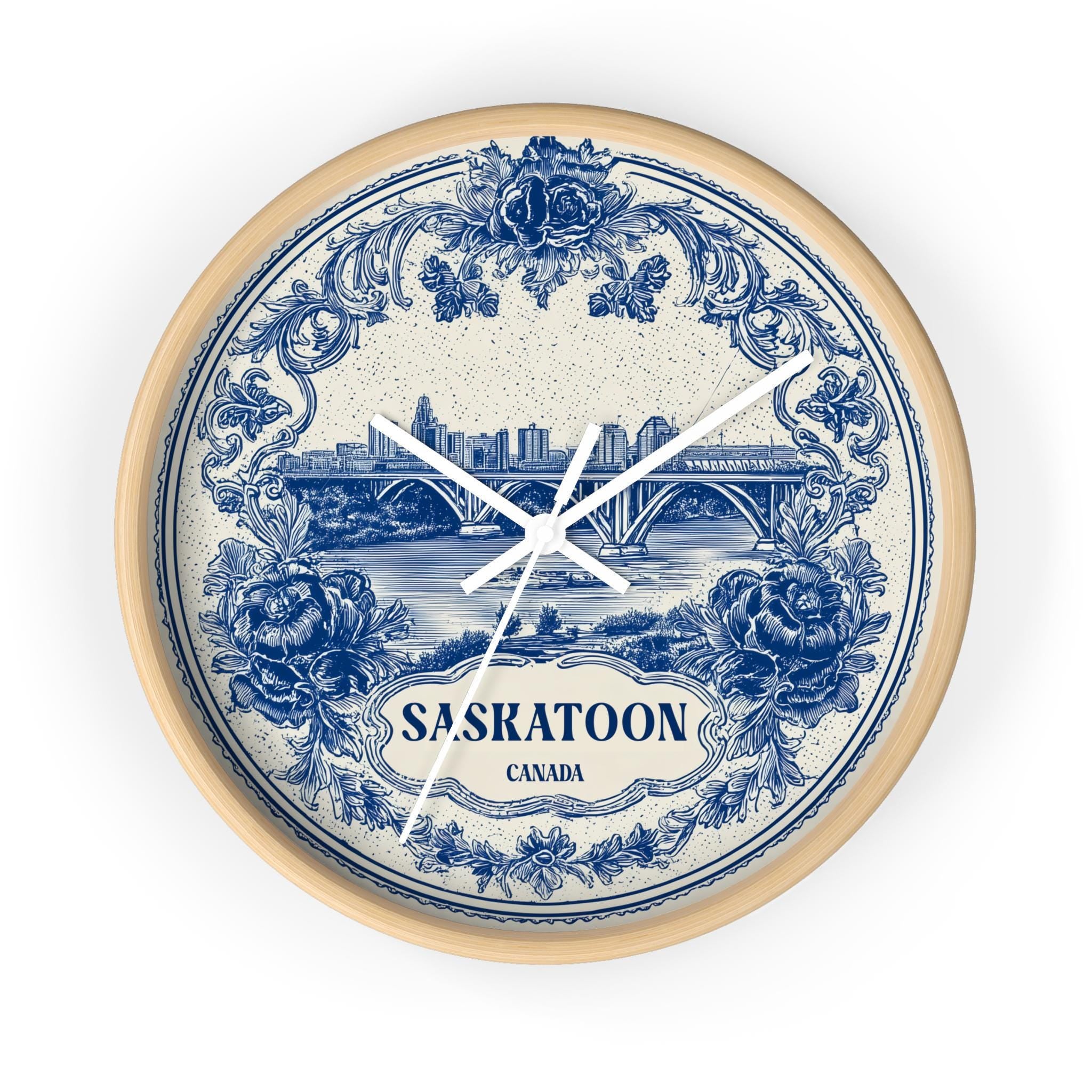 Saskatoon Canada Wall Clock, Delf style Home Decor, Vintage City Travel Keepsake Art
