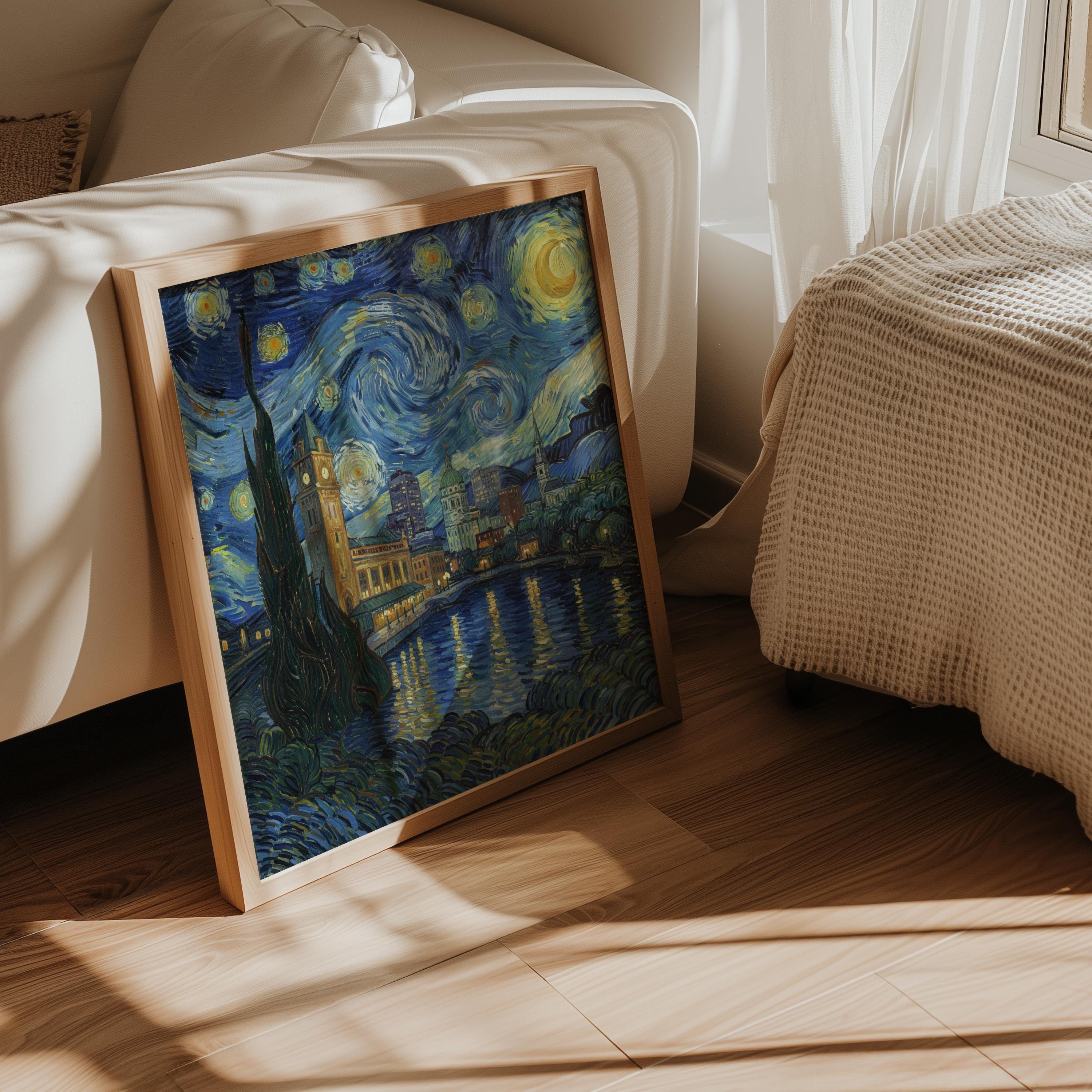 Worcester Massachusetts Starry Night Wall Art, Van Gogh Print, Travel Gift Home Decor