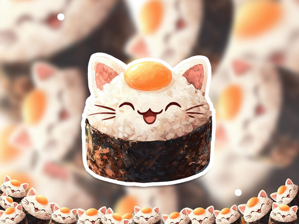 Sushi Cat Kawaii Sticker: Waterproof Vinyl Decal for Laptop & Tumbler