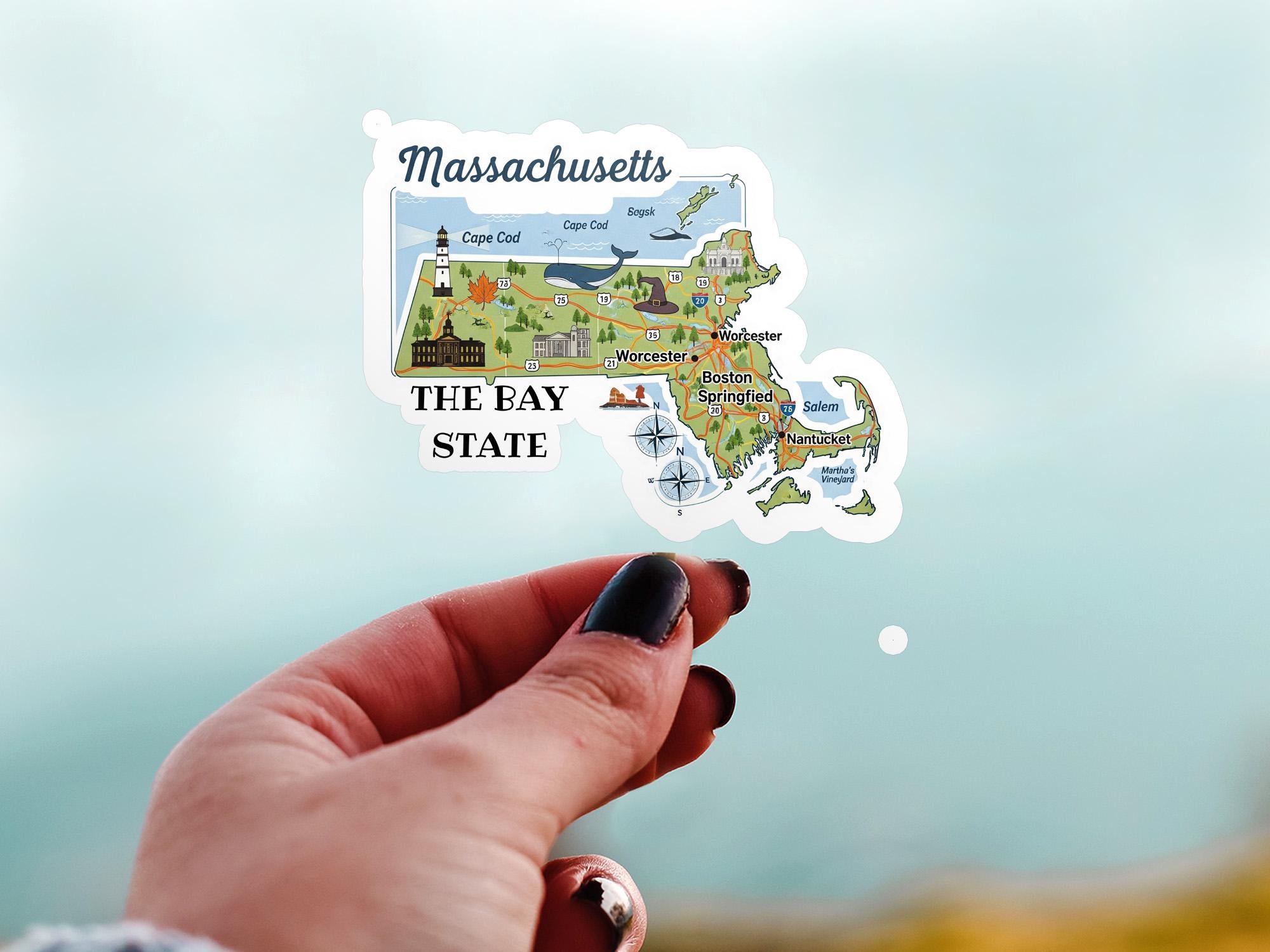 Massachusetts State Sticker, USA Kiss-Cut Vinyl, Landmark Waterproof Decal, United States Travel Collection