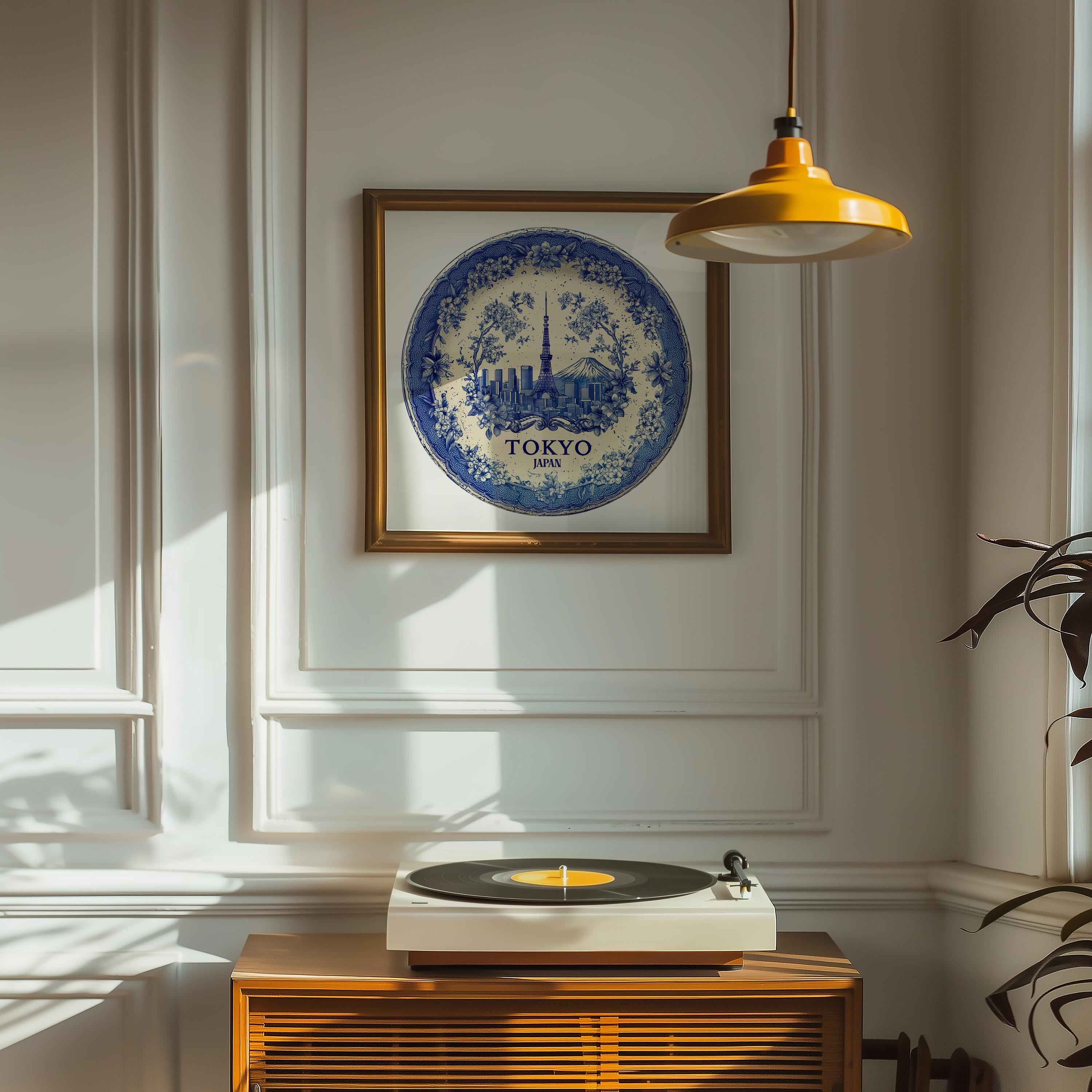 Tokyo Japan Wall Art, Vintage Delft Blue Poster, City Print, Travel Home Decor