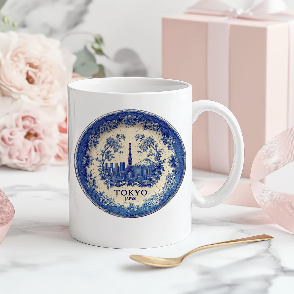 Tokyo Japan Mug, Custom Delft Style cup, Personalized Vintage Travel City Gift