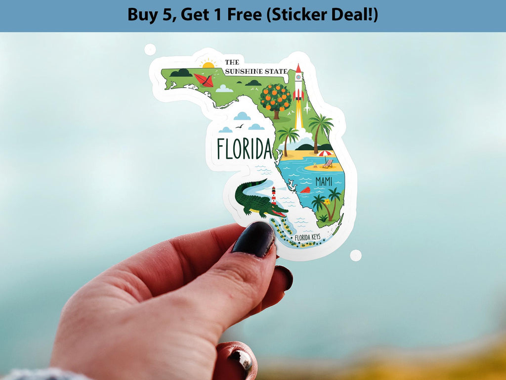 Florida State Sticker, USA Kiss-Cut Vinyl, Landmark Waterproof Decal, United States Travel Collection