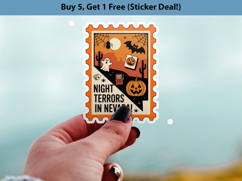 Nevada Stamp Halloween Sticker, Spooky USA Kiss-Cut Vinyl, Waterproof Decal, United States Travel