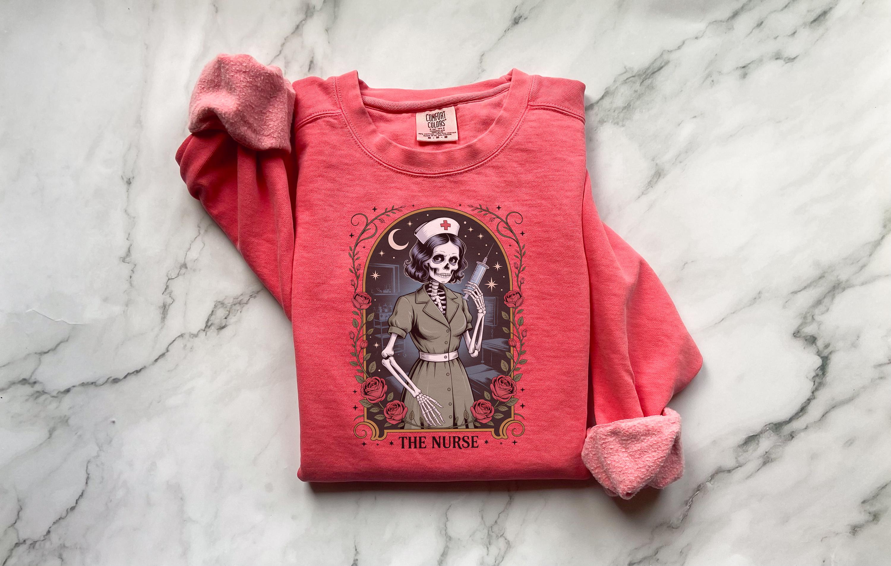 The Nurse Skeleton Halloween Shirt, Vintage Spooky Nurse Sweatshirt, Gothic Medical Tee Halloween Shirt Gift for nurse, Cute ghosts