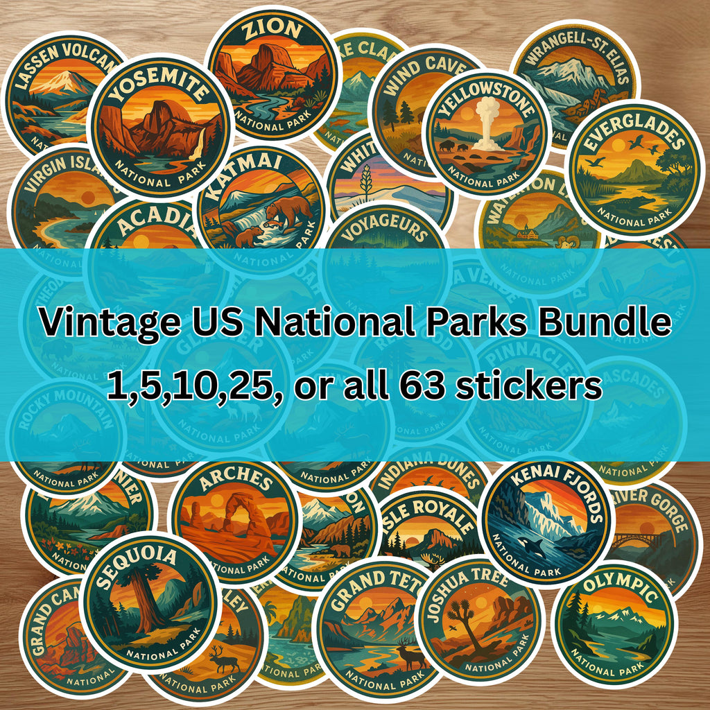 National Parks Sticker Set, Bundle Retro Vinyl Waterproof Decal, Vintage Collection