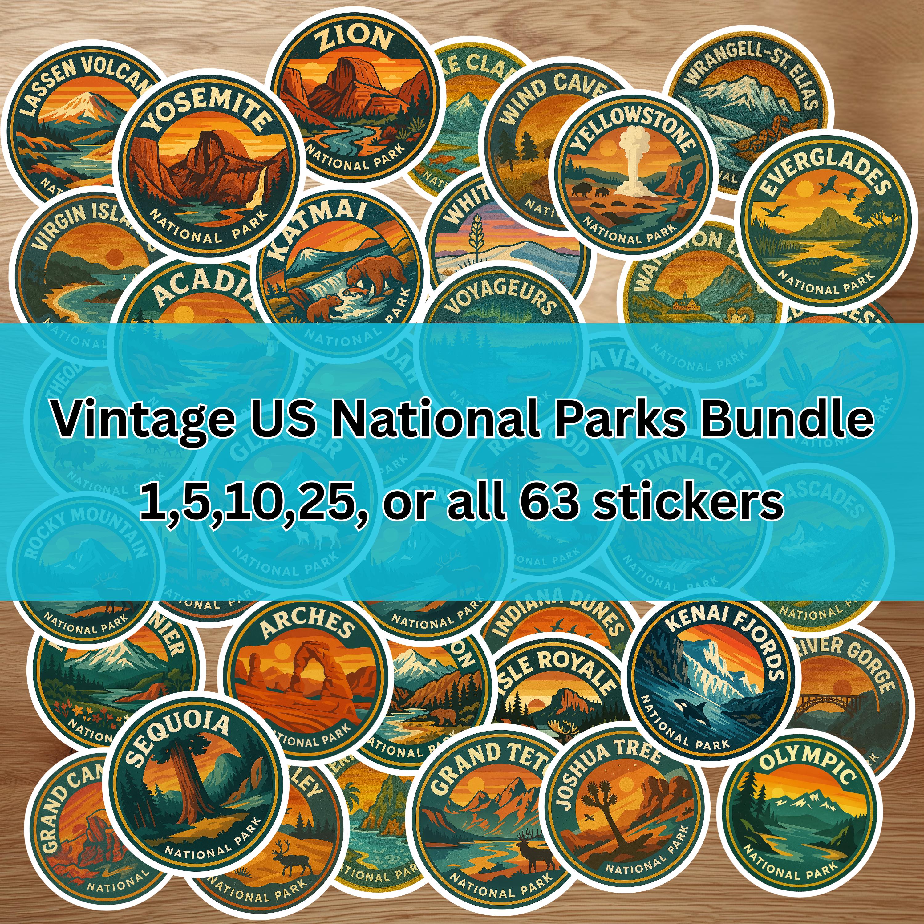 National Parks Sticker Set, Bundle Retro Vinyl Waterproof Decal, Vintage Collection