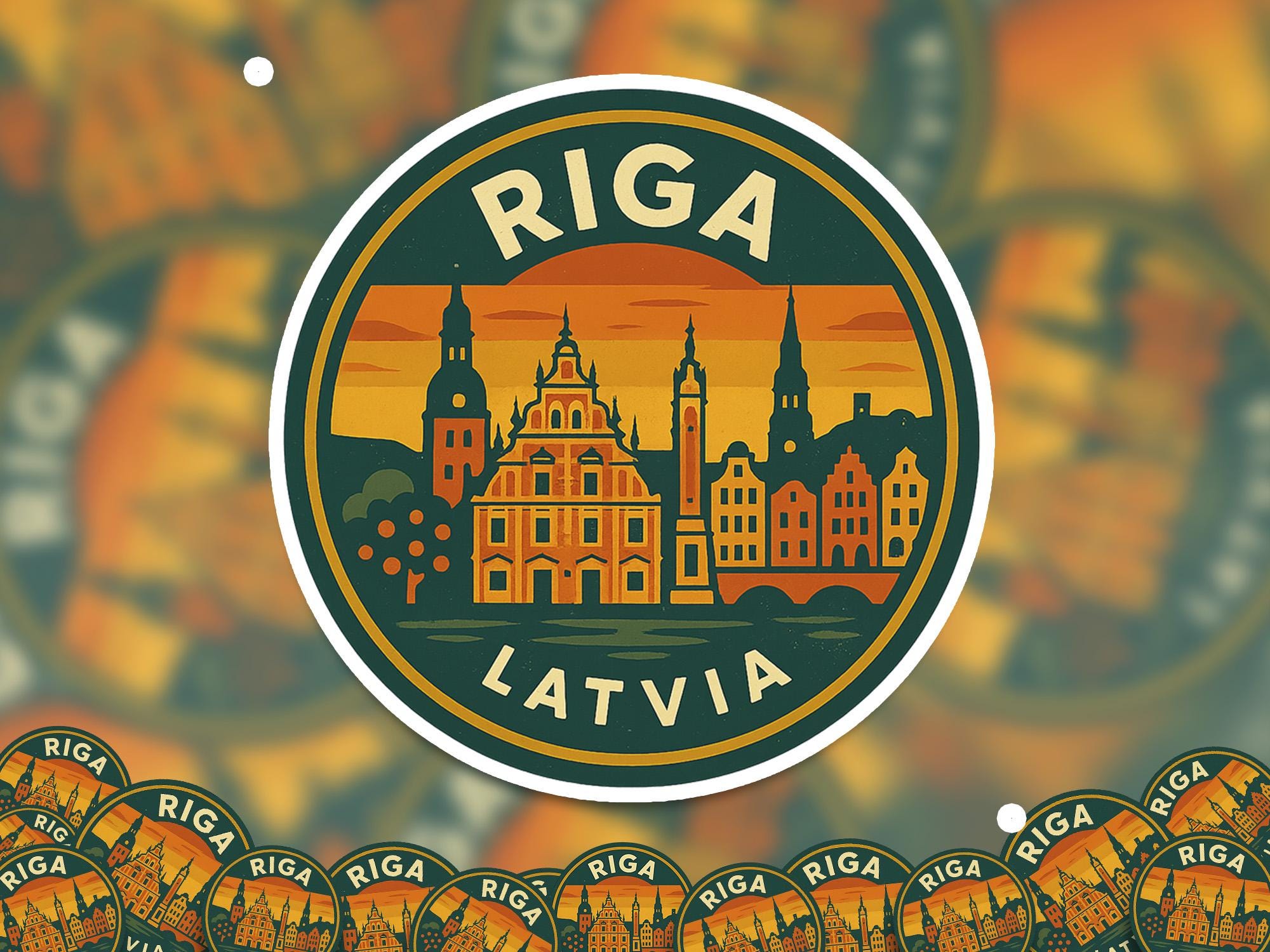 Riga Latvia Sticker Kiss-Cut Vinyl, Waterproof Decal, Retro Travel Lover Collection