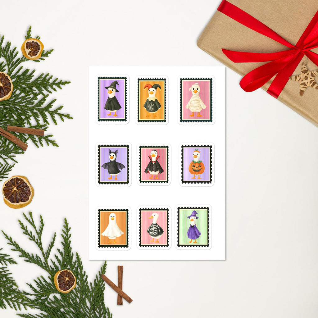 Silly Goose Halloween Sticker Stamp, Vintage Spooky Retro Decal, Glossy sticker sheet