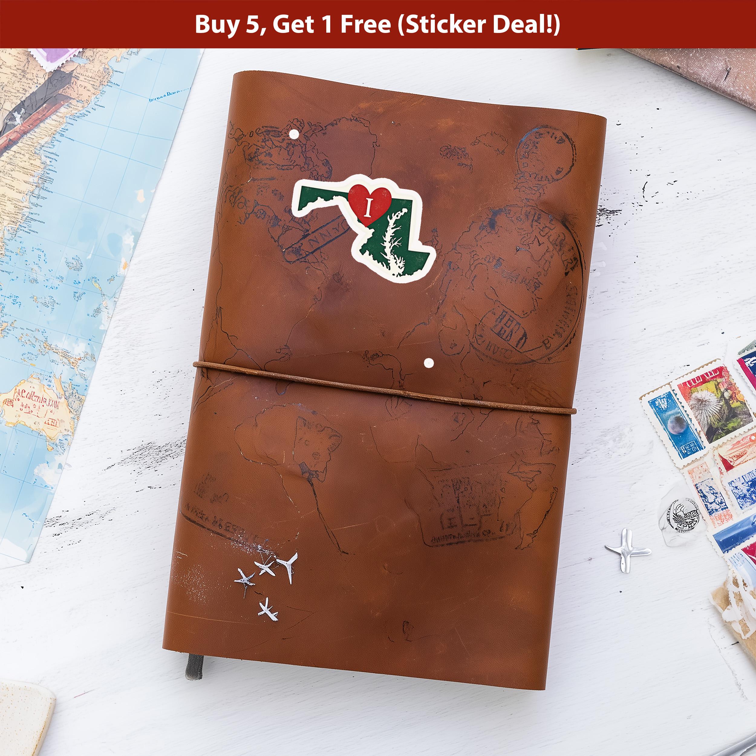 I love Maryland Sticker, Vintage US States Vinyl Decal, Waterproof Decal, Retro Travel Collection