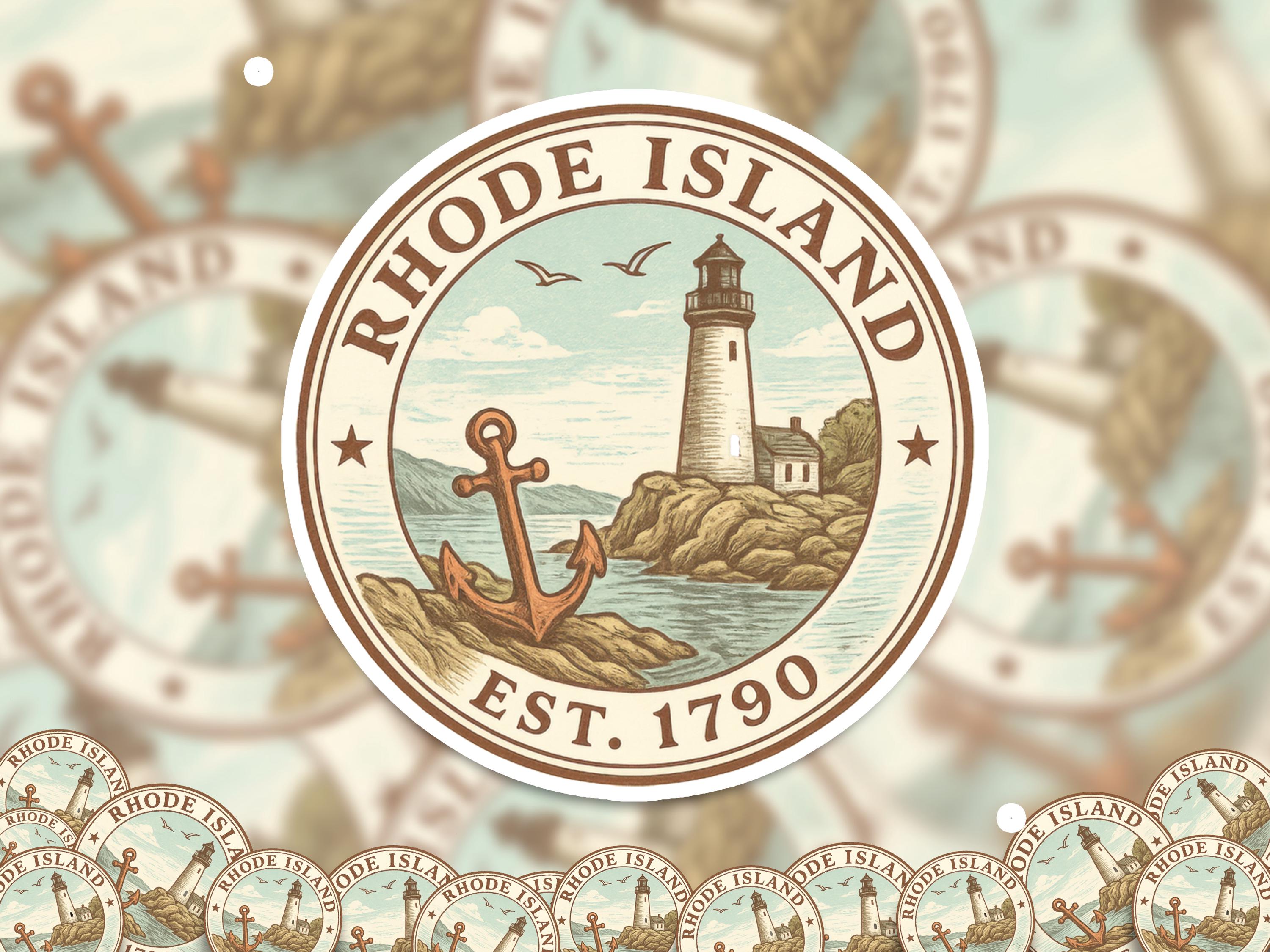 Rhode Island Sticker, Vintage US States Retro Decal, Waterproof Retro Travel Collection for Laptop Tumbler