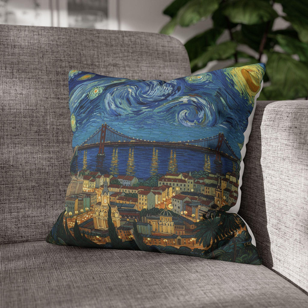 Lisbon Portugal Pillowcase Starry Night, Van Gogh Throw Pillow Canvas Home Decor Gift