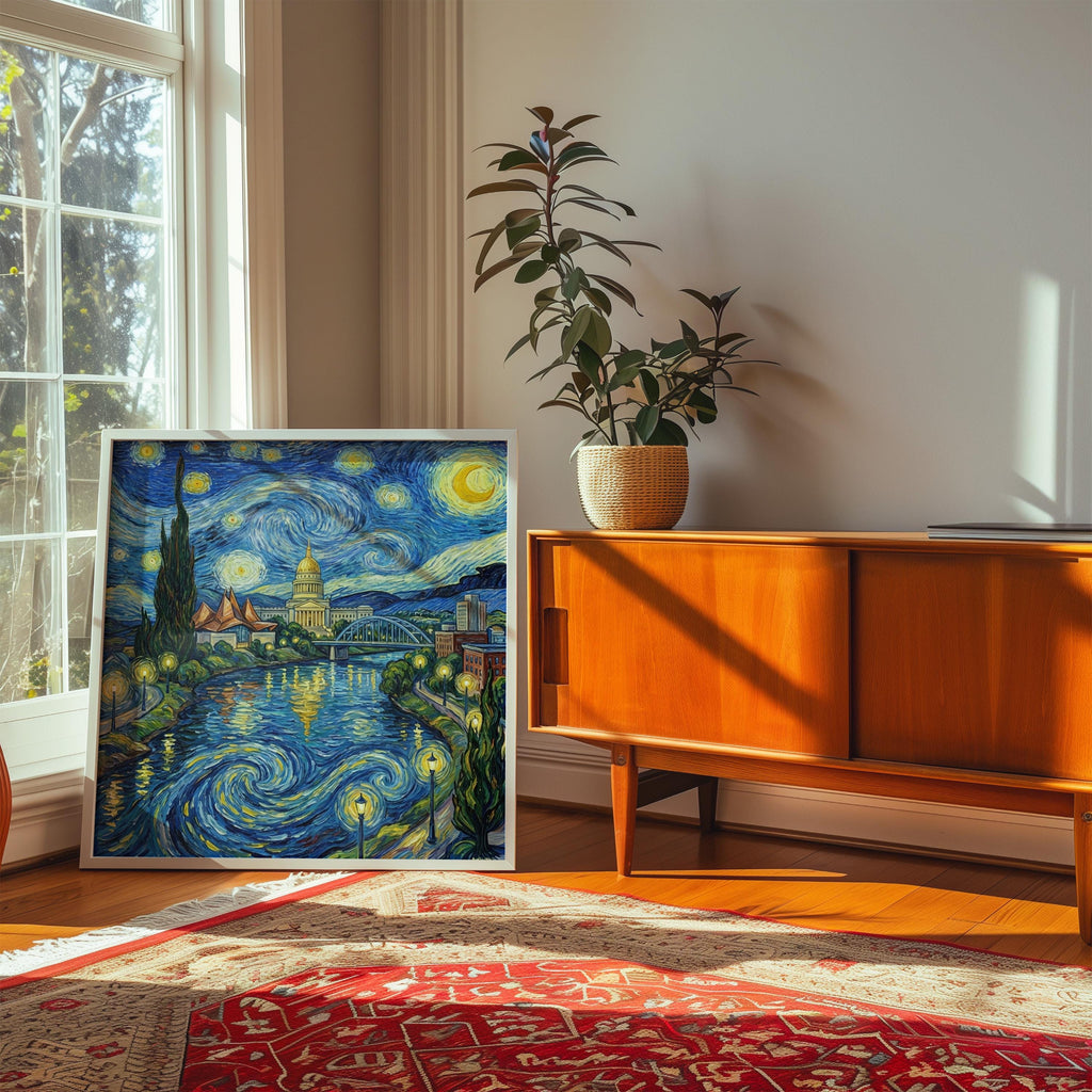 Charleston West Virginia Starry Night Wall Art, Van Gogh Print, Travel Gift Home Decor