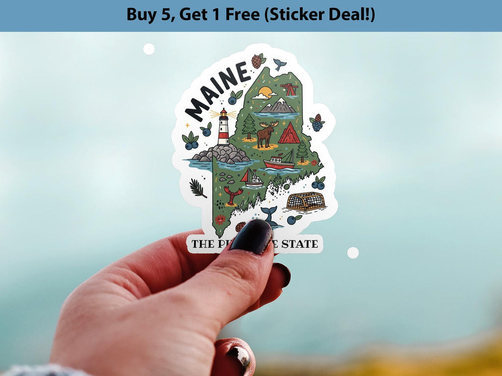 Maine State Sticker, USA Kiss-Cut Vinyl, Landmark Waterproof Decal, United States Travel Collection
