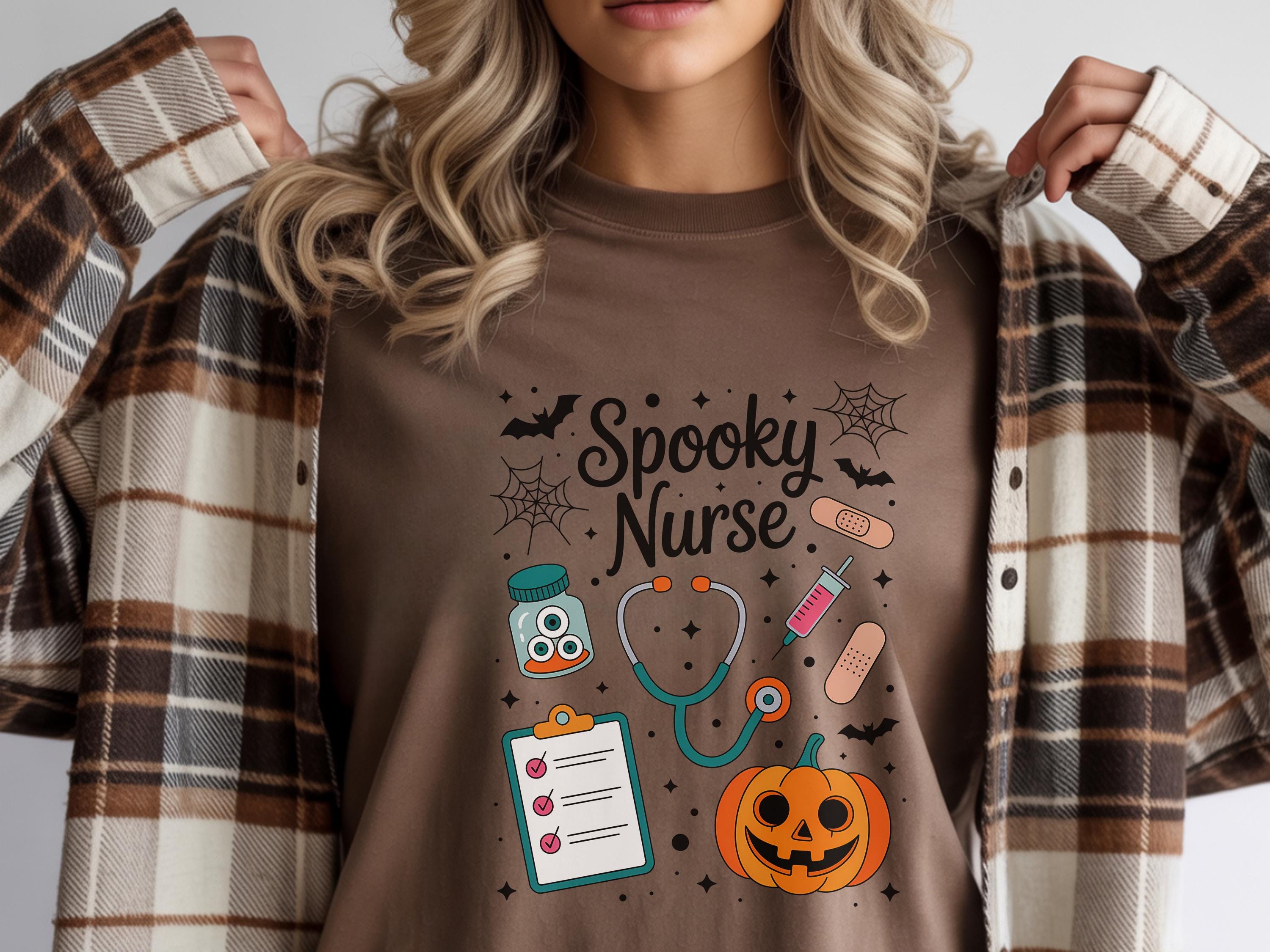 Cute Spooky Nurse Halloween Shirt, Funny RN Top in Retro Medical School, Cute Fall Apparel, Cozy Autumn Outfit, Unique Gift for Nurse