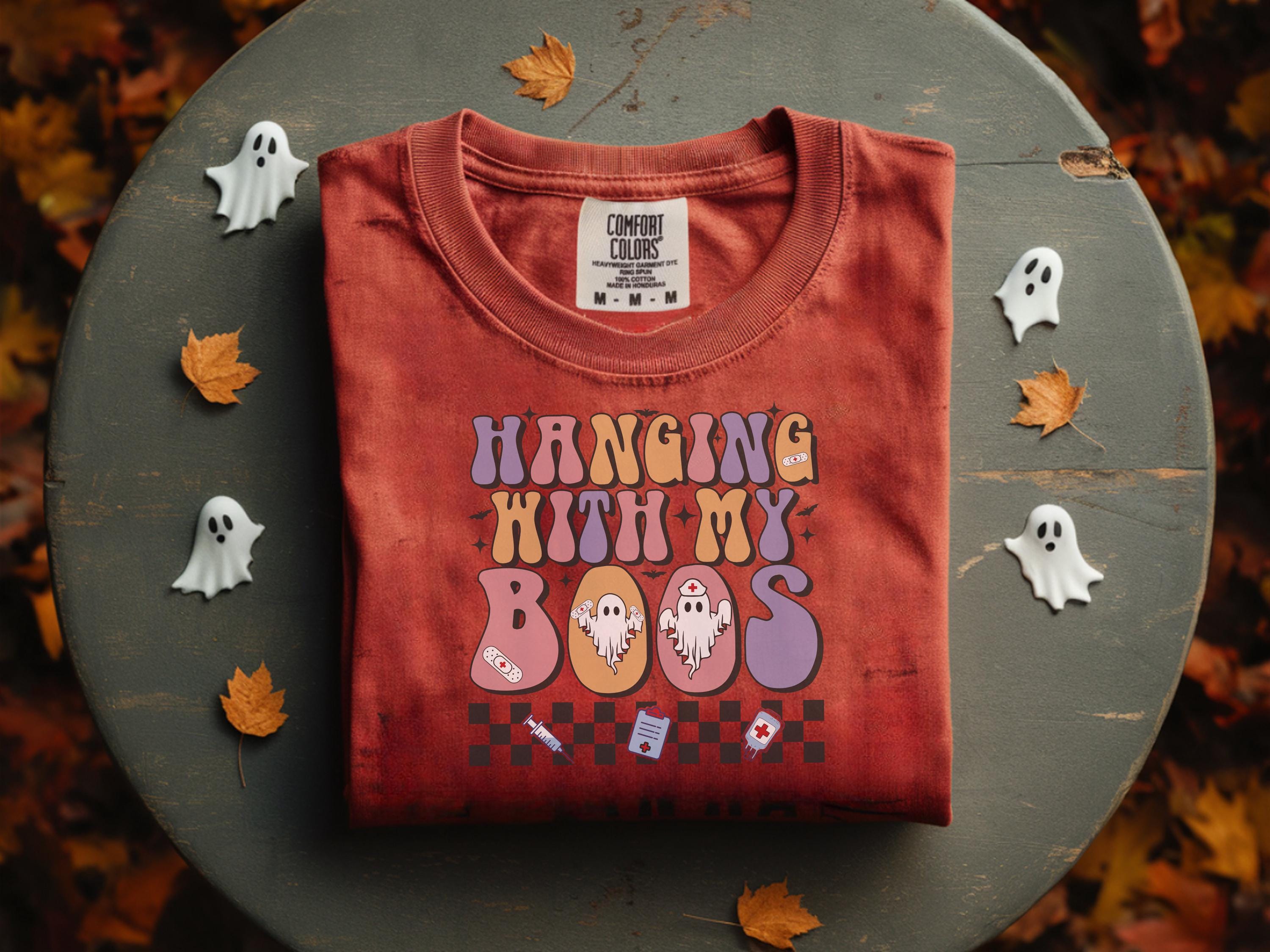 Hanging with My Boos Retro Halloween shirt, Spooky Season Cute Ghost, Cute Halloween Shirt Gift for nurse, Cute ghosts, vintage Halloween