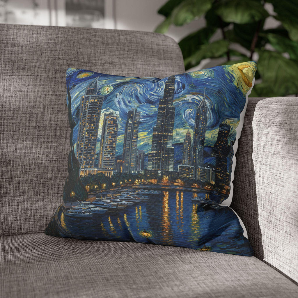 Dubai UAE Pillowcase Starry Night, Van Gogh Throw Pillow Canvas Home Decor Gift
