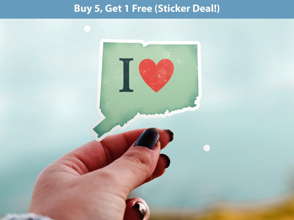I love Connecticut Sticker, Vintage US States Vinyl Decal, Waterproof Decal, Retro Travel Collection