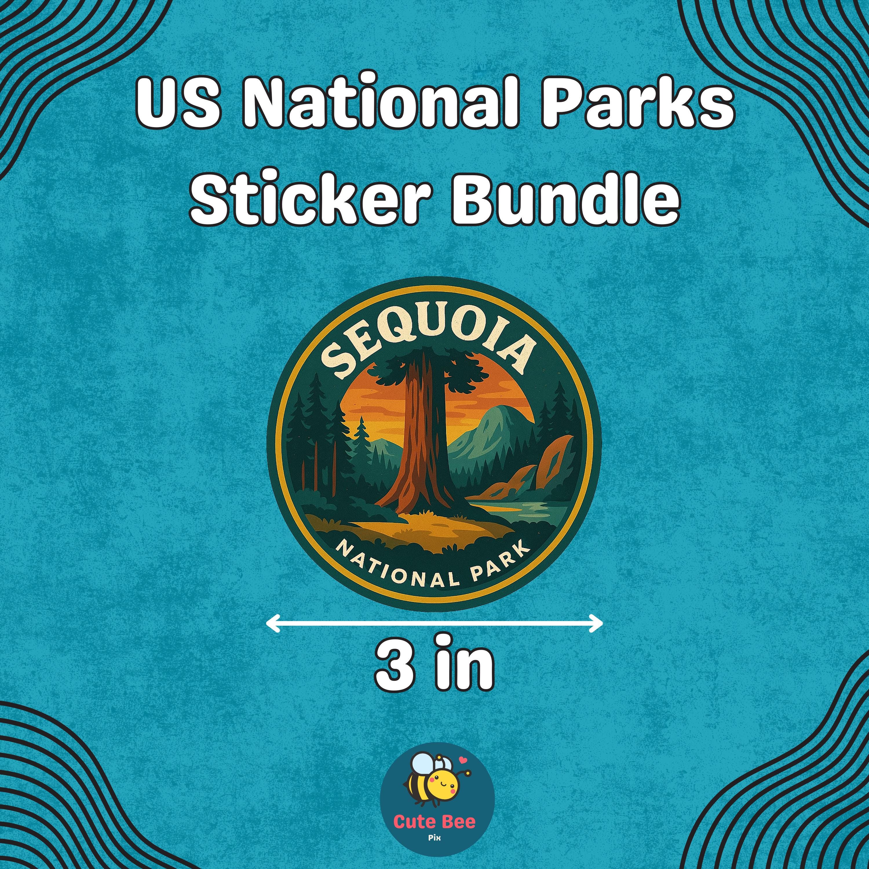 National Parks Sticker Set, Bundle Retro Vinyl Waterproof Decal, Vintage Collection