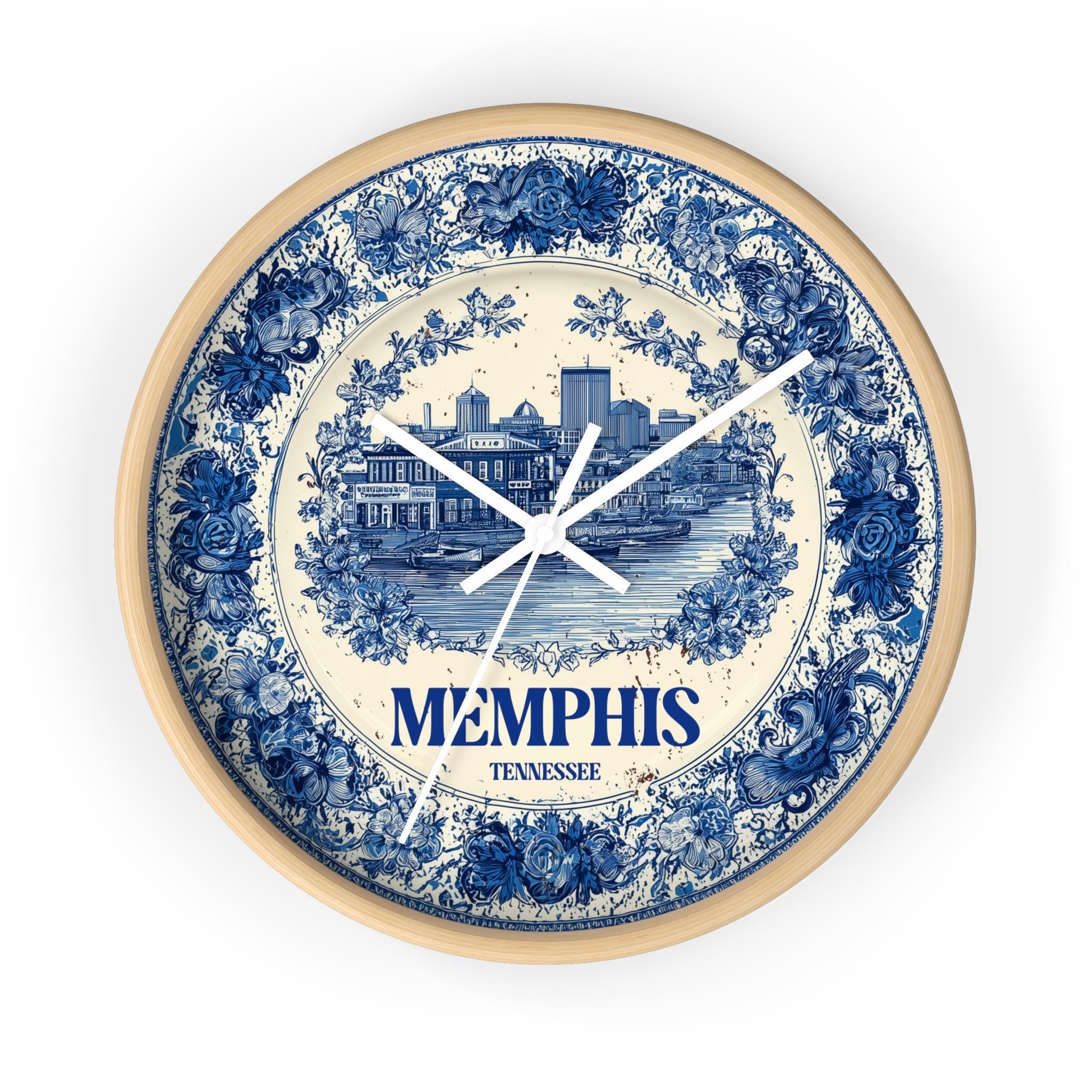 Memphis Tennessee Wall Clock, Delf style Home Decor, Vintage City Travel Keepsake Art