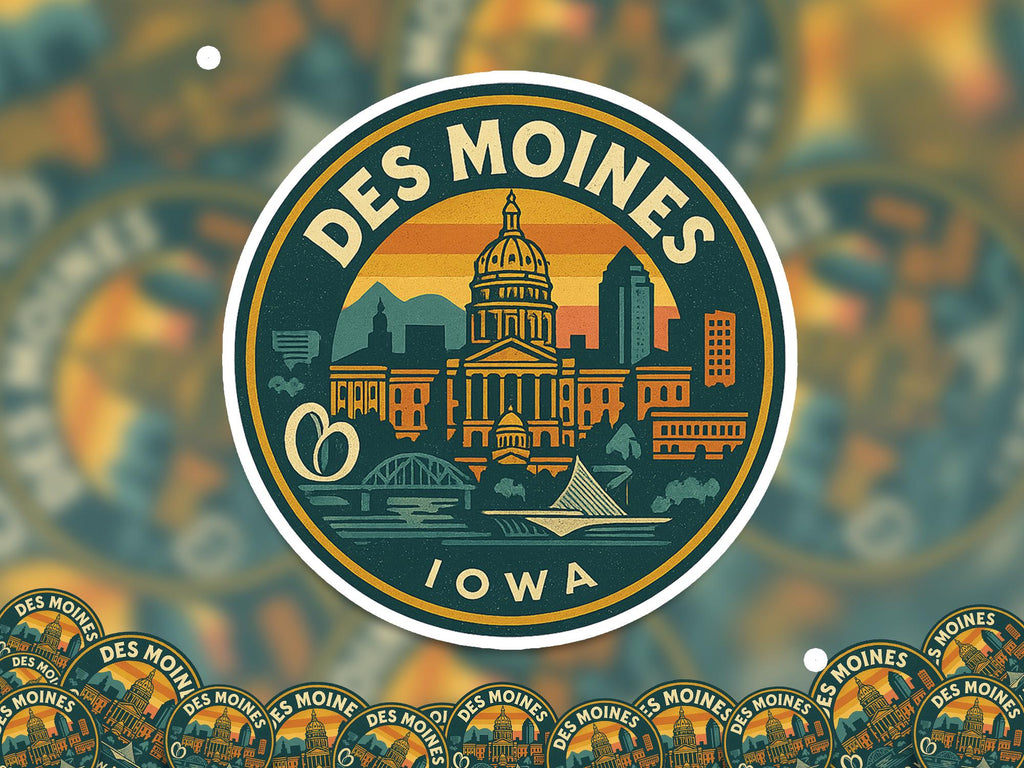 Des Moines Iowa Kiss-Cut Vinyl, US Waterproof Decal, Retro Travel Lover Collection