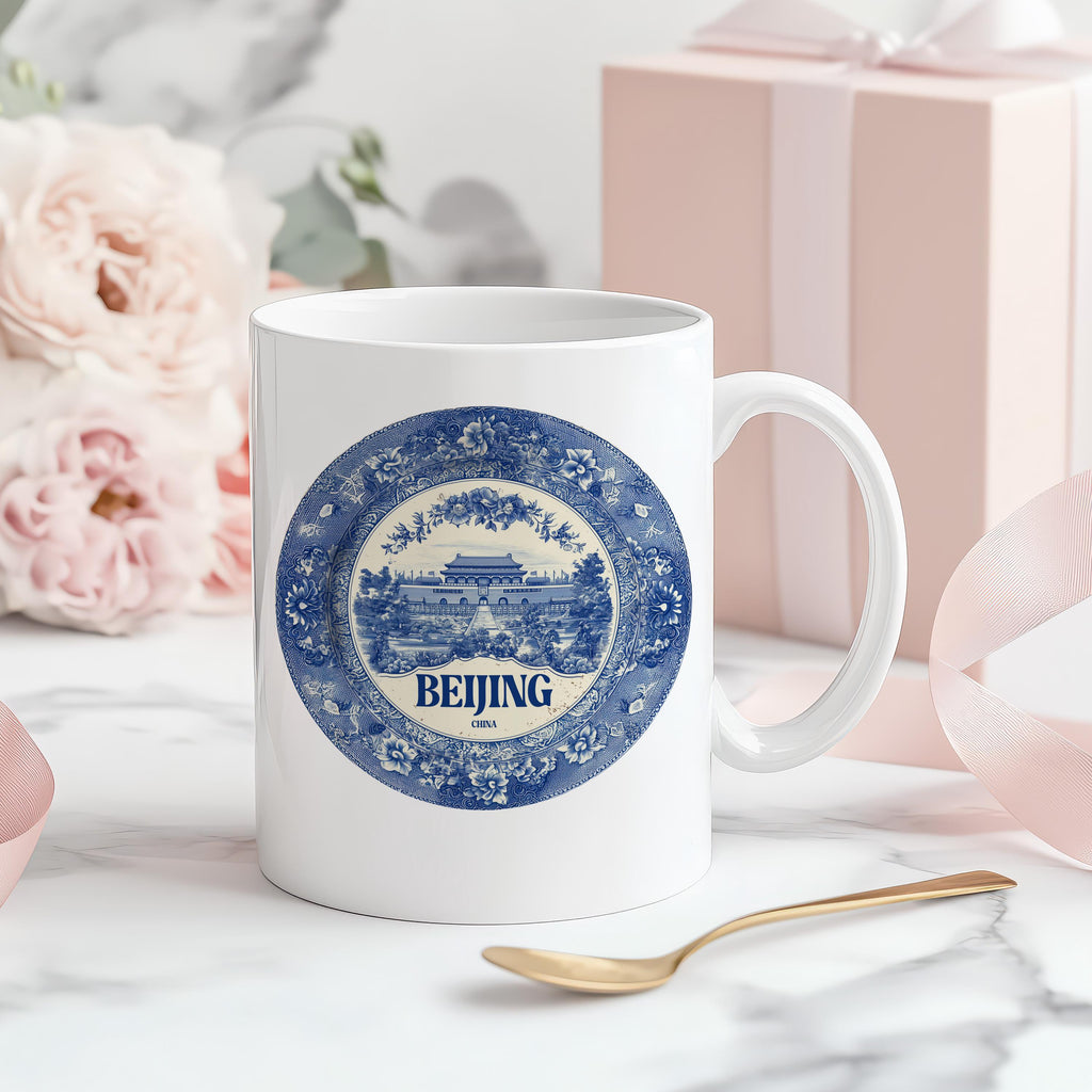 Beijing China Mug, Custom Delft Style cup, Personalized Vintage Travel City Gift