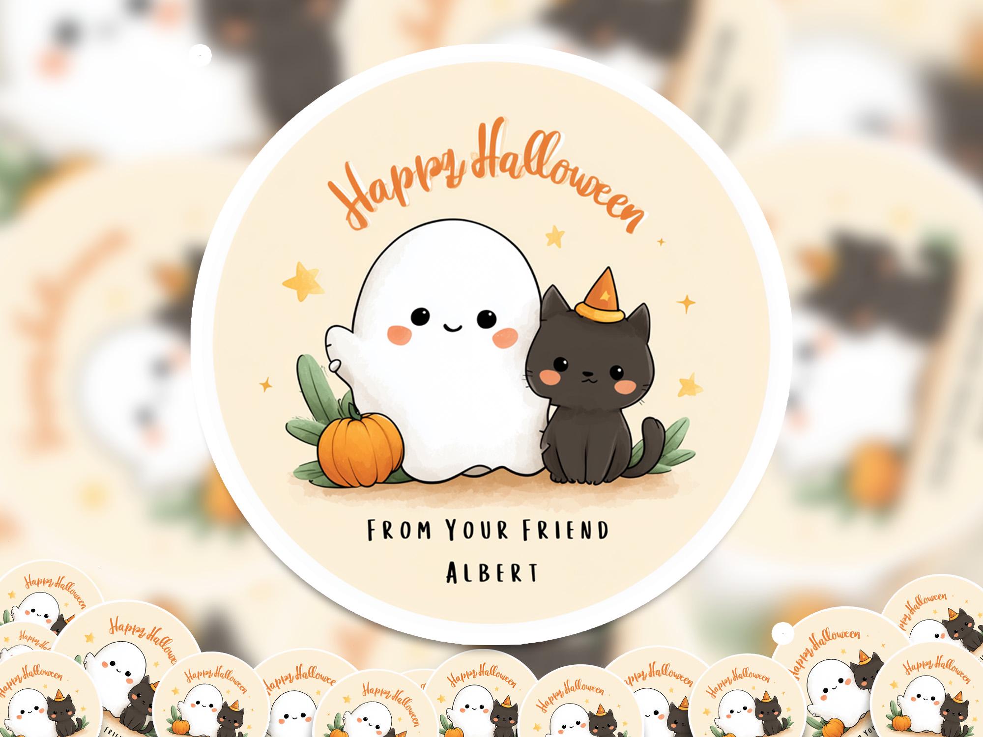 Custom Halloween Name Sticker: Waterproof Kiss-Cut Vinyl Candy Bag Decal