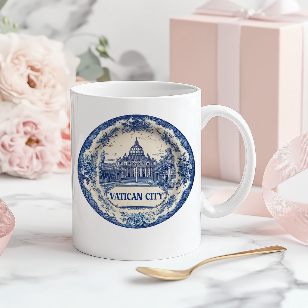 Vatican City Mug, Custom Delft Style cup, Personalized Vintage Travel City Gift