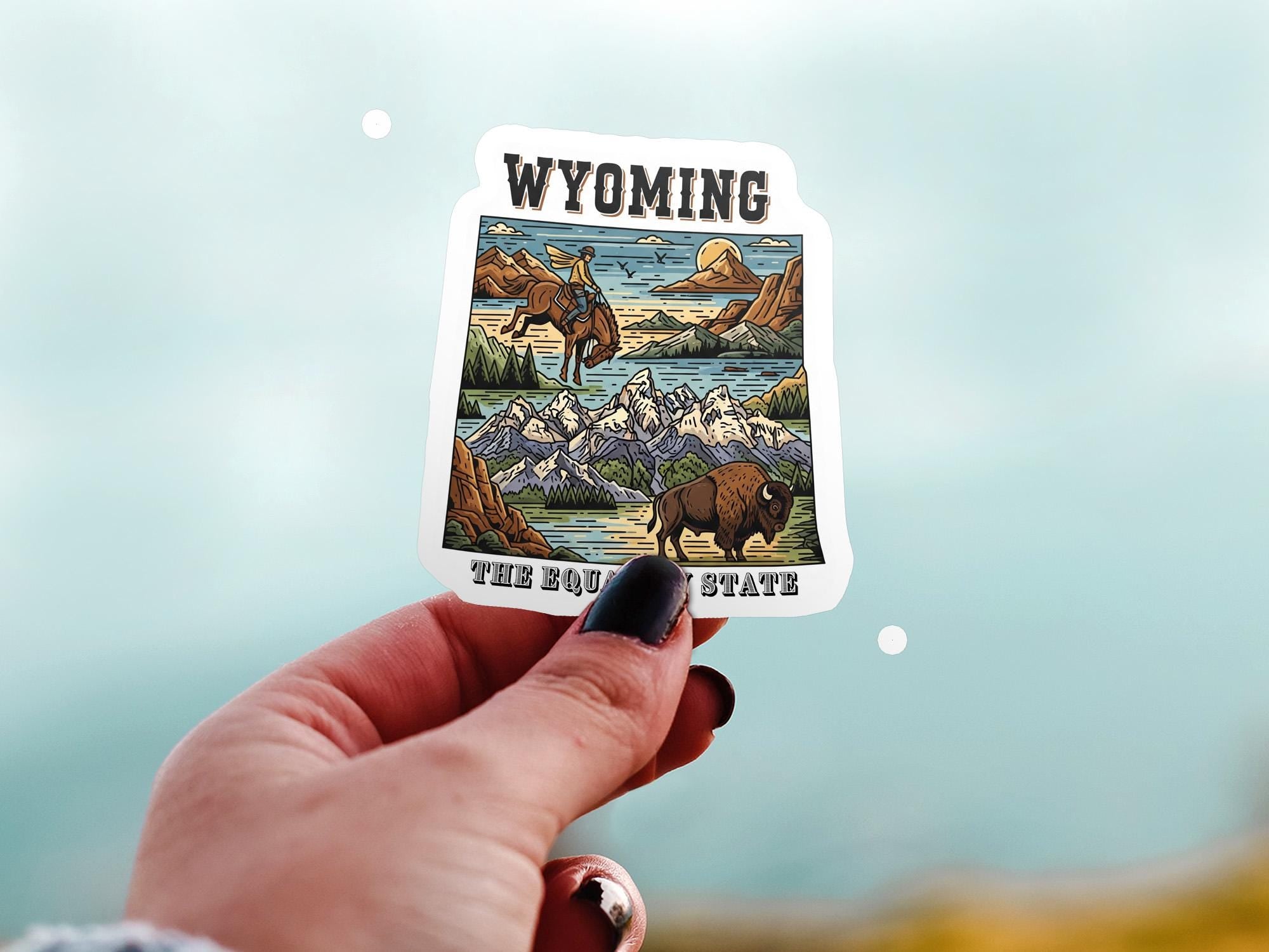 Wyoming State Sticker, USA Kiss-Cut Vinyl, Landmark Waterproof Decal, United States Travel Collection