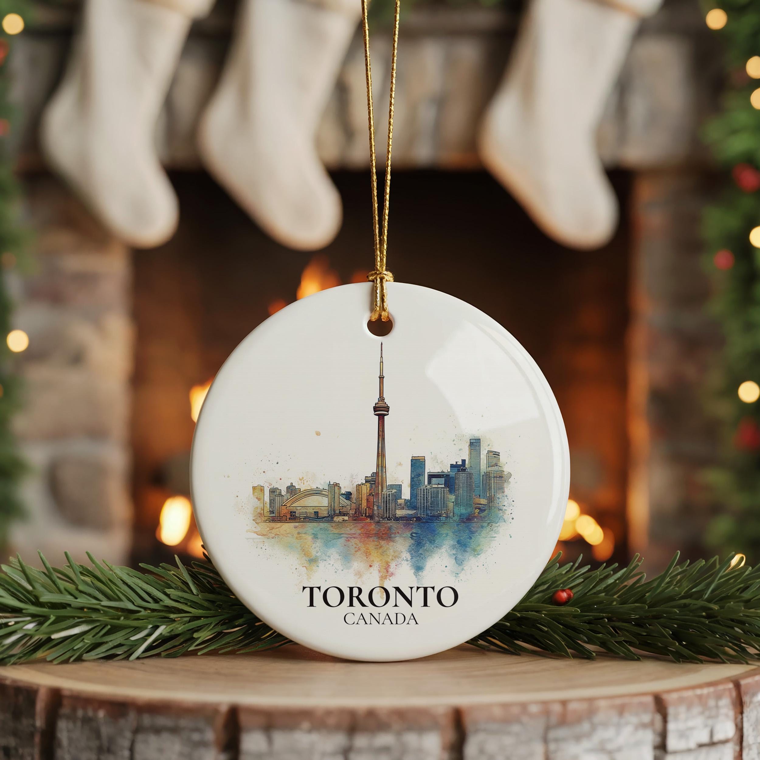 Toronto Canada Personalized Watercolor Ornament, Custom Ceramic Christmas gift, Travel Keepsake