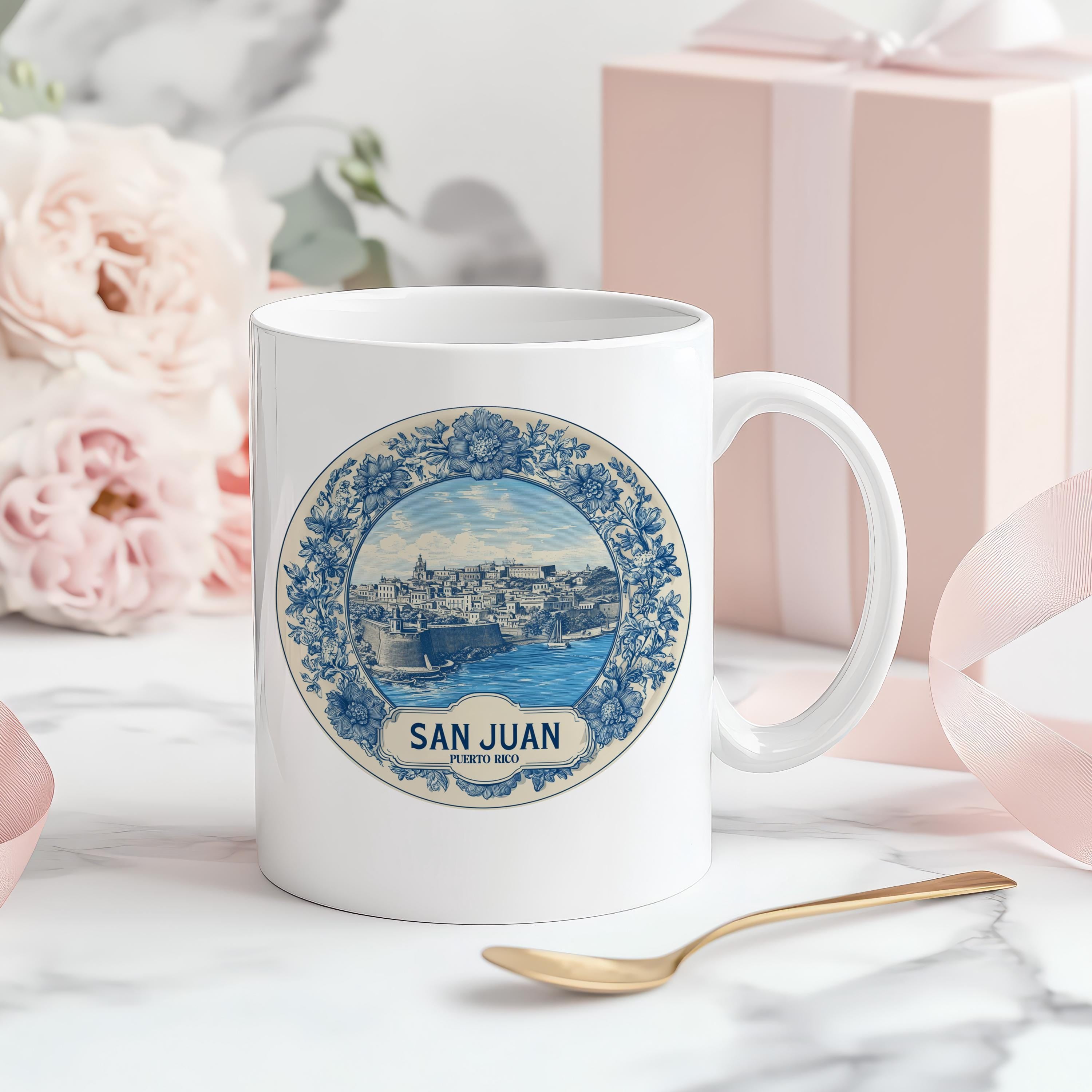 San Juan Puerto Rico Mug, Custom Delft Style cup, Personalized Vintage Travel City Gift