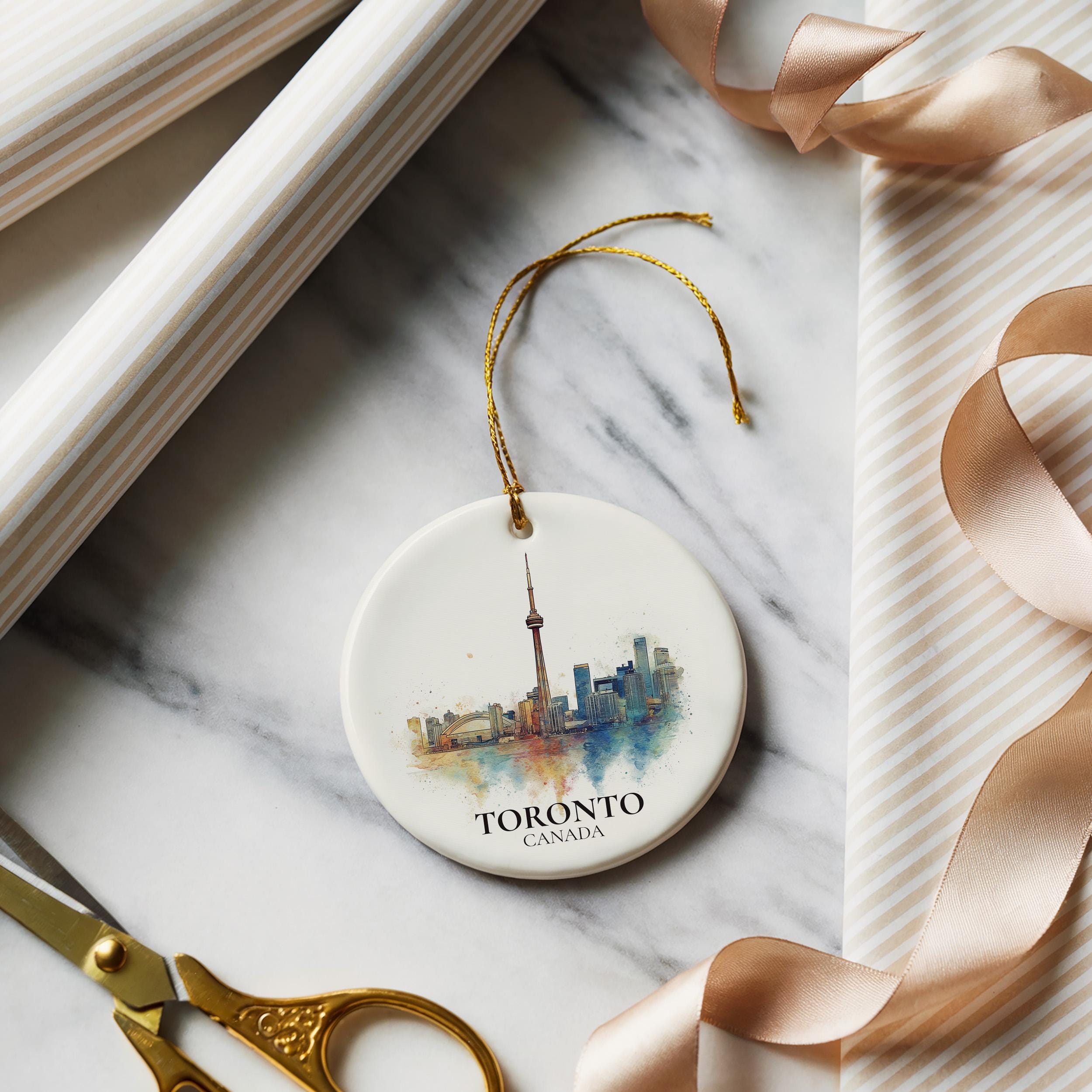 Toronto Canada Personalized Watercolor Ornament, Custom Ceramic Christmas gift, Travel Keepsake