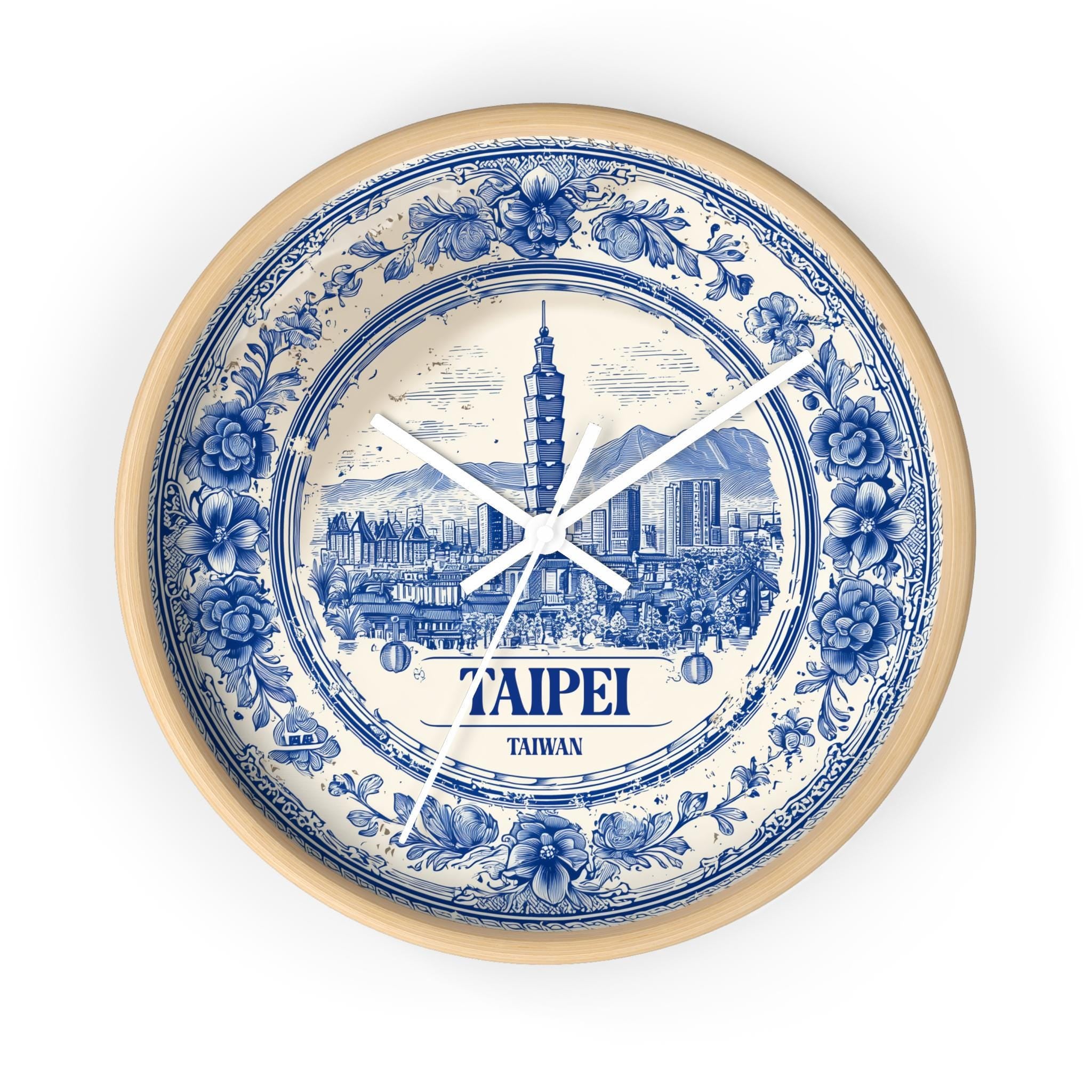 Taipei Taiwan Wall Clock, Delf style Home Decor, Vintage City Travel Keepsake Art