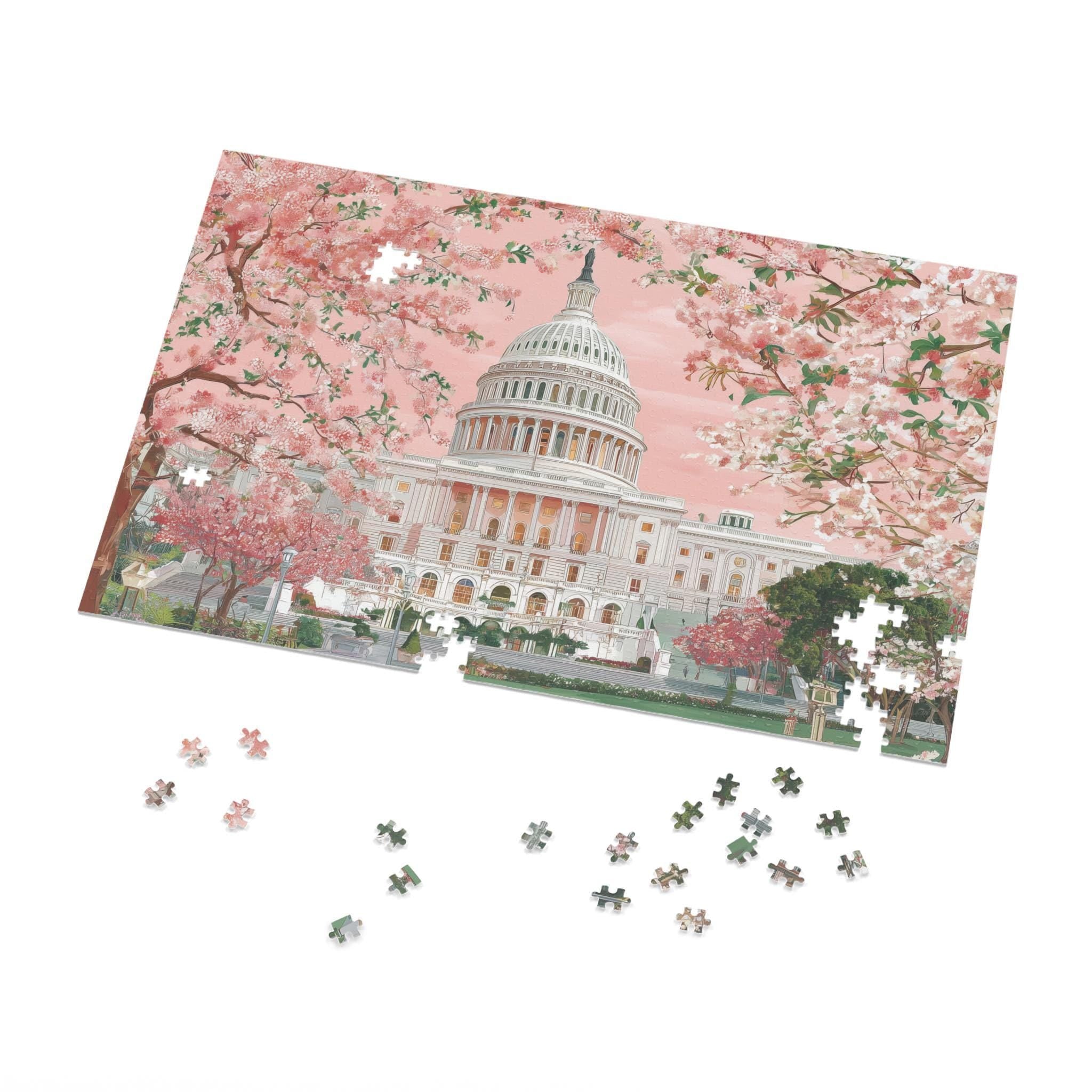 Washington DC Spring Jigsaw Puzzle, Cherry Blossoms Floral Adult Puzzle Travel Gift