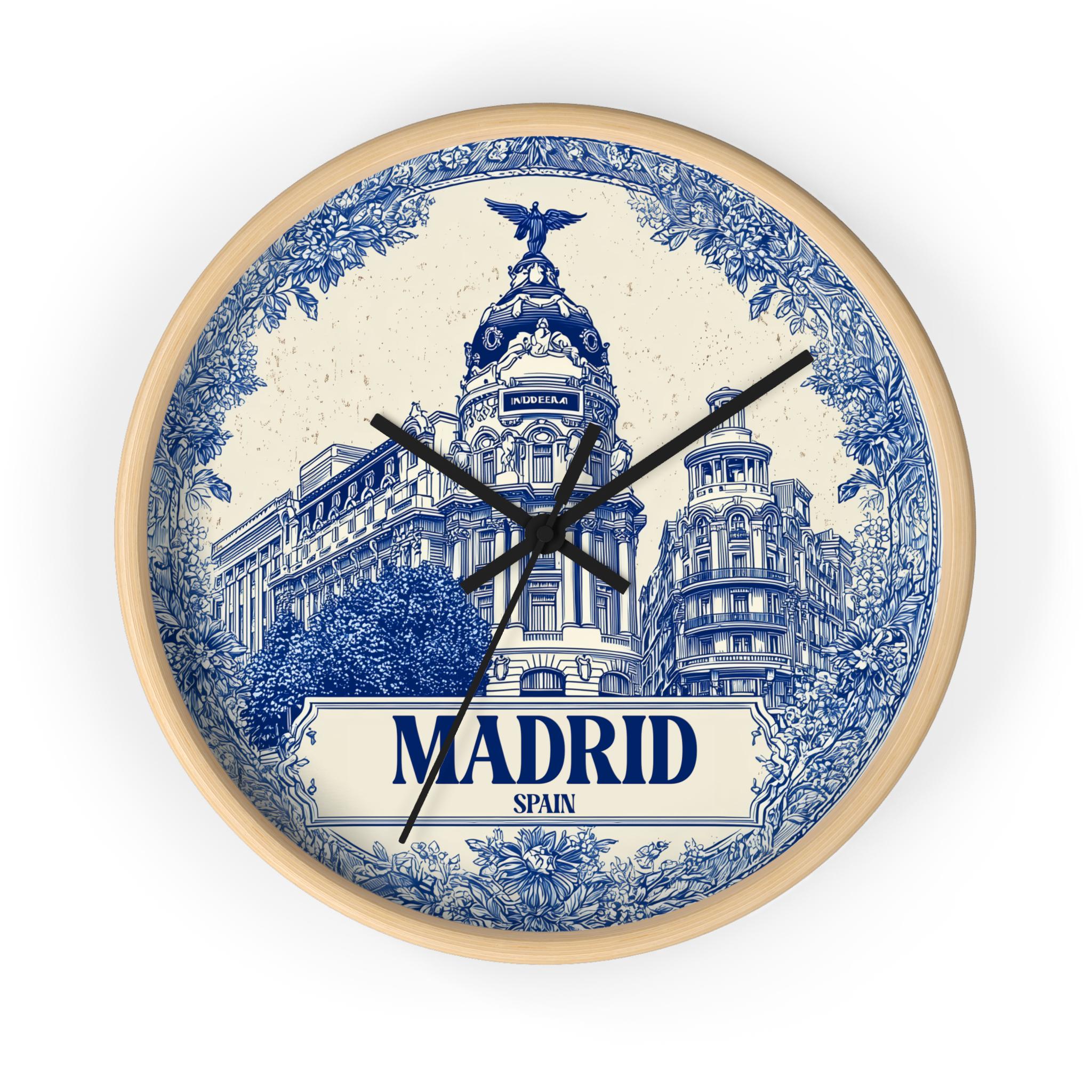 Madrid Spain Wall Clock, Delf style Home Decor, Vintage City Travel Keepsake Art