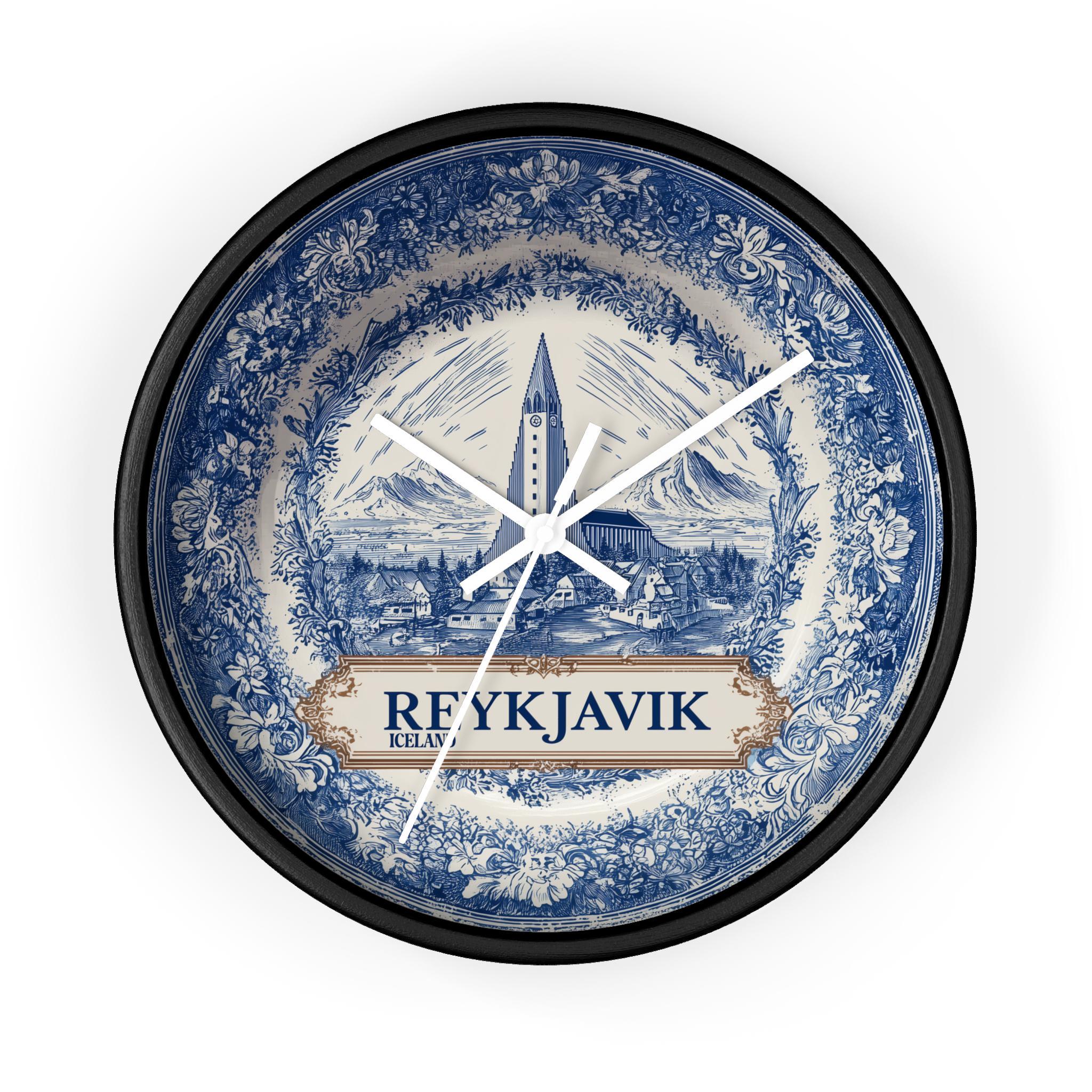 Reykjavik Iceland Wall Clock, Delf style Home Decor, Vintage City Travel Keepsake Art
