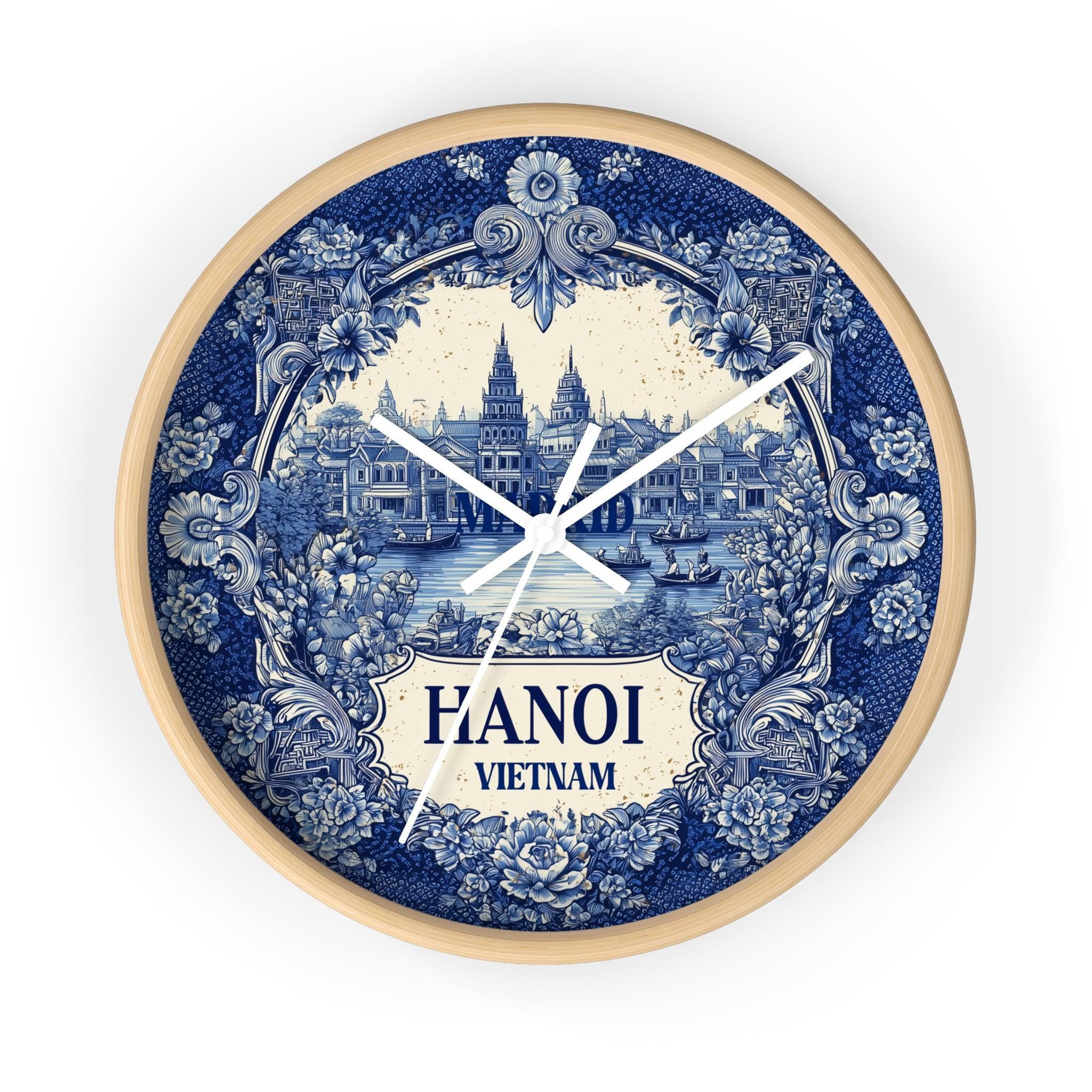 Hanoi Vietnam Wall Clock, Delf style Home Decor, Vintage City Travel Keepsake Art