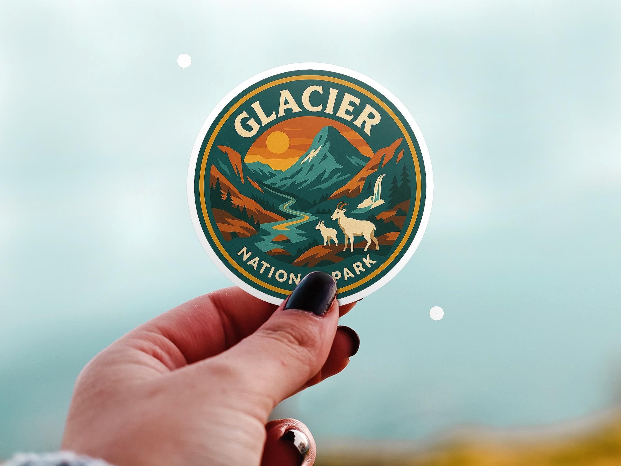 Glacier National Park Sticker Kiss-Cut Vinyl, Waterproof Decal, Retro Travel Lover Collection