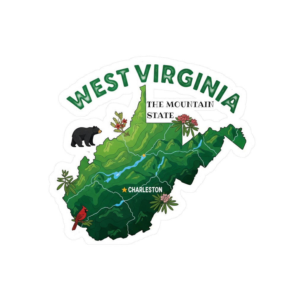 West Virginia State Sticker, USA Kiss-Cut Vinyl, Landmark Waterproof Decal, United States Travel Collection