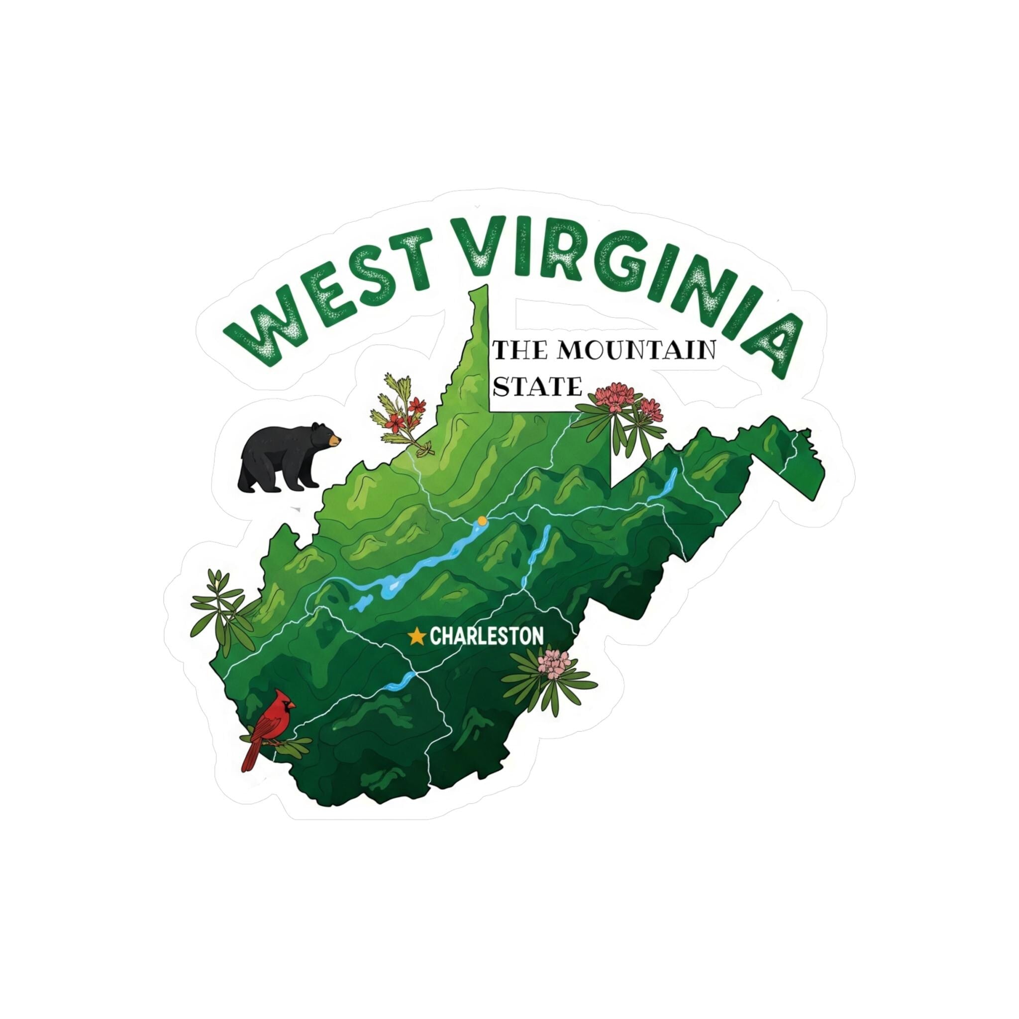 West Virginia State Sticker, USA Kiss-Cut Vinyl, Landmark Waterproof Decal, United States Travel Collection