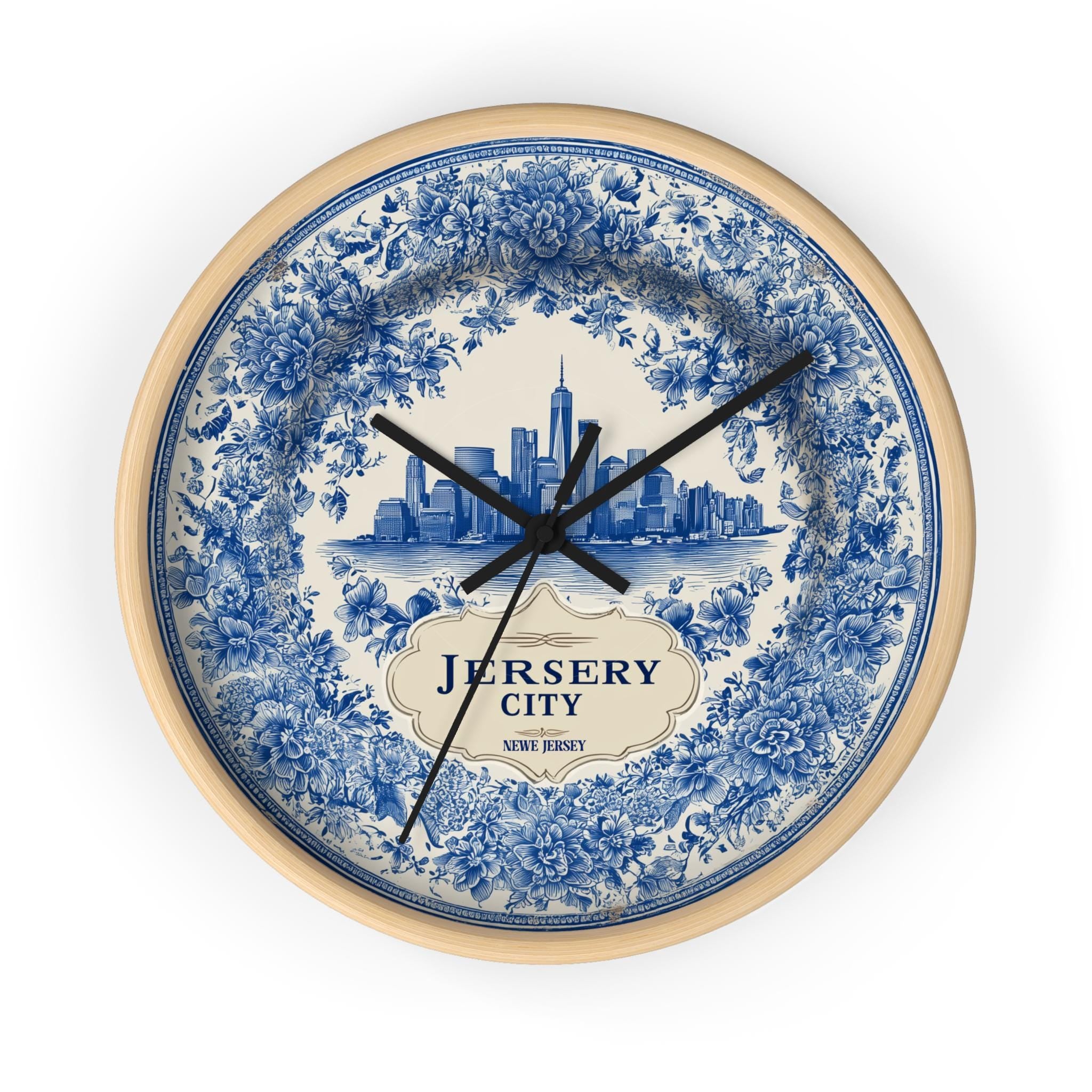 Jersey City New Jersey Wall Clock, Delf style Home Decor, Vintage City Travel Keepsake Art