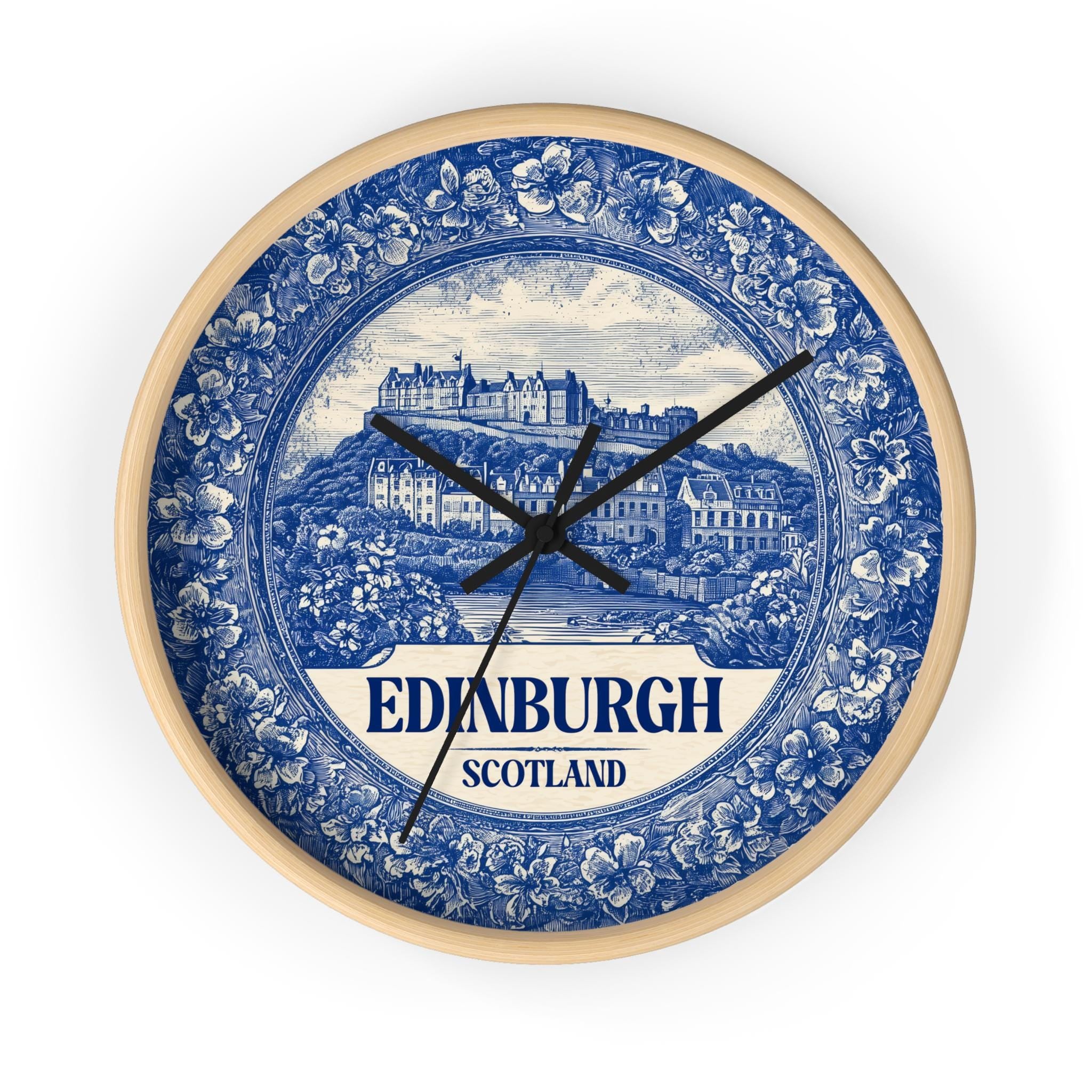 Edinburgh Scotland Wall Clock, Delf style Home Decor, Vintage City Travel Keepsake Art