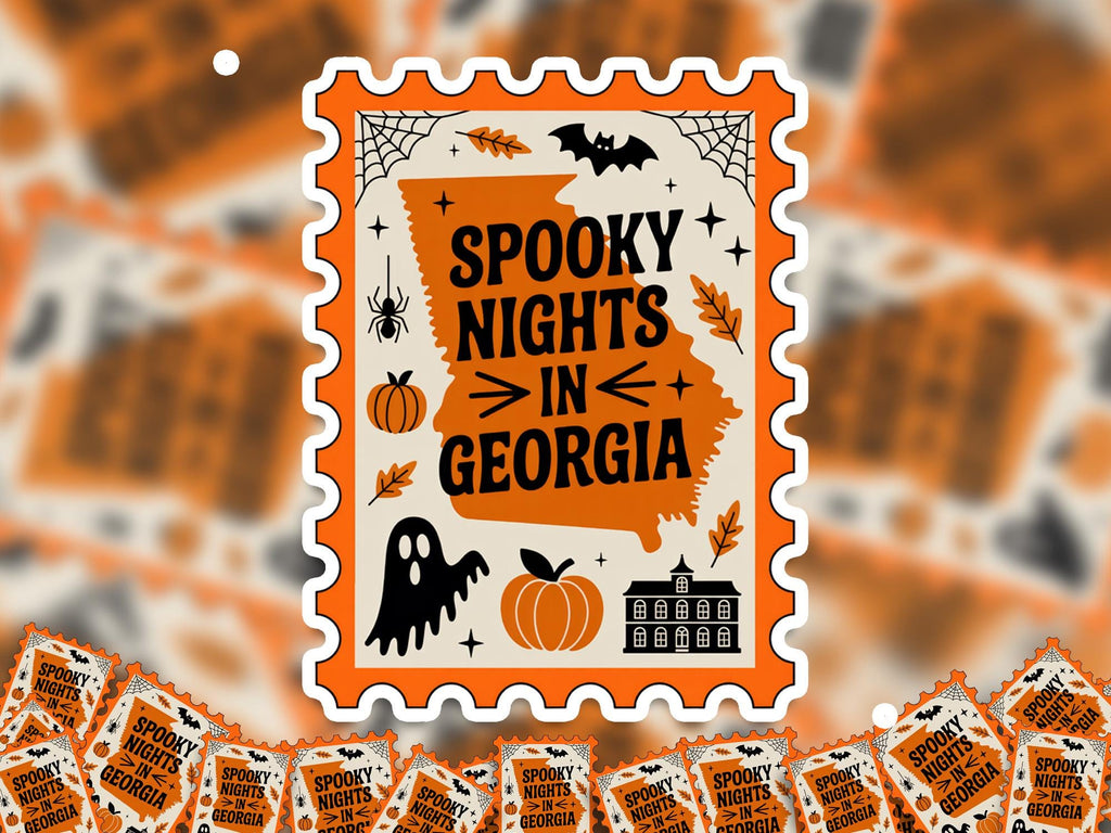 Georgia Stamp Halloween Sticker, Spooky USA Kiss-Cut Vinyl, Waterproof Decal, United States Travel